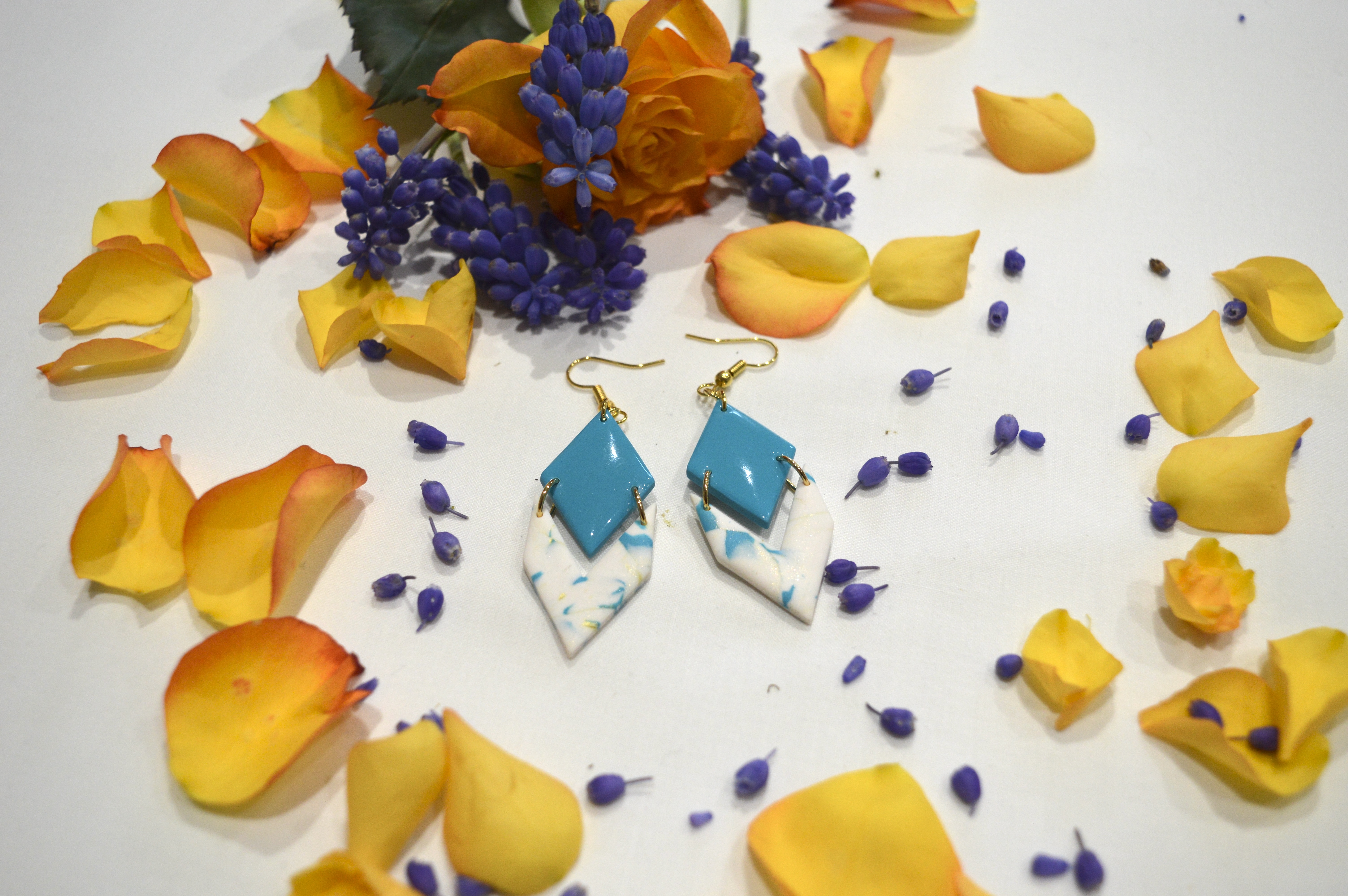 Boucles d'oreilles Lucette marbré bleu