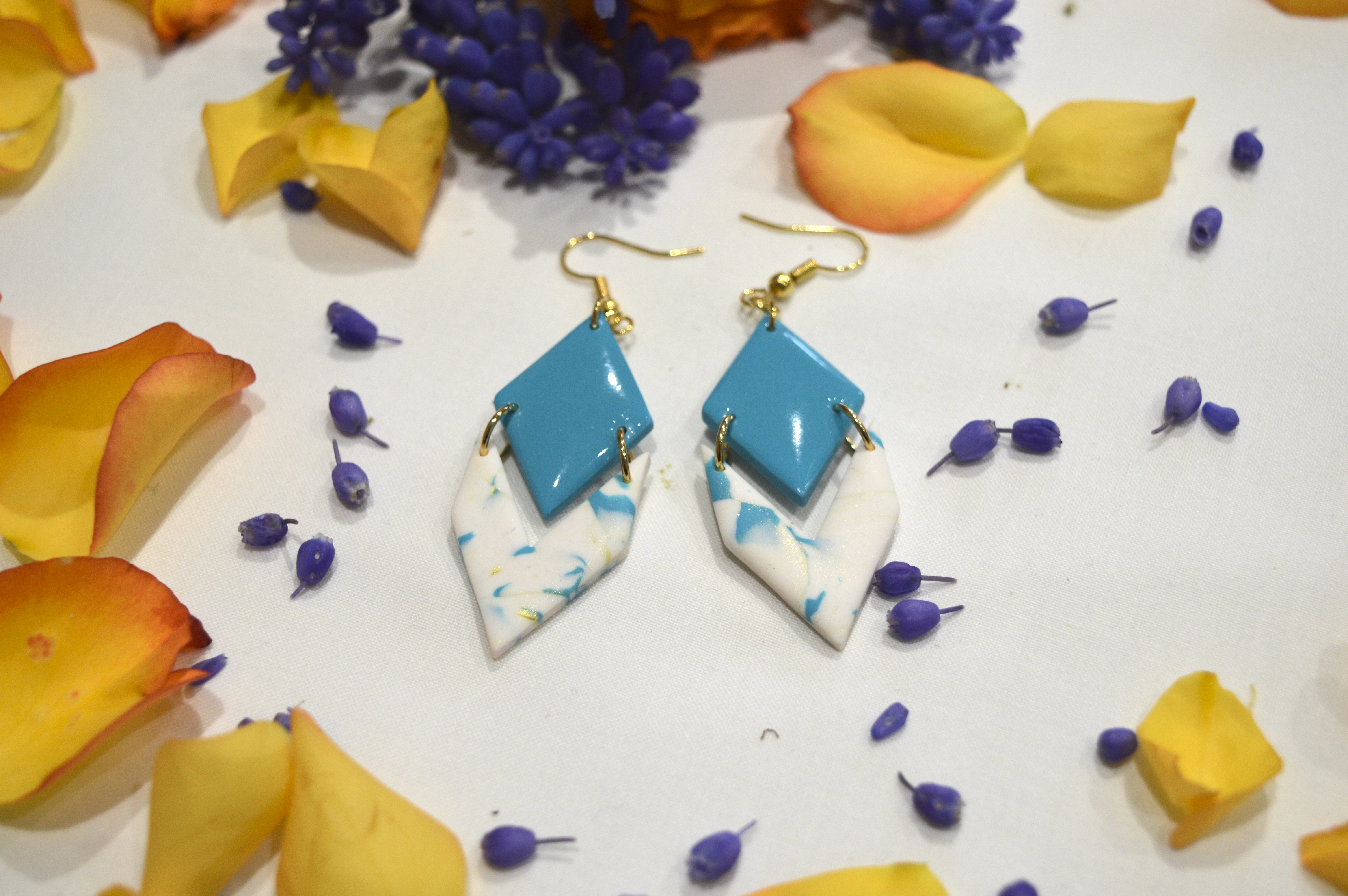 Boucles d'oreilles Lucette marbré bleu