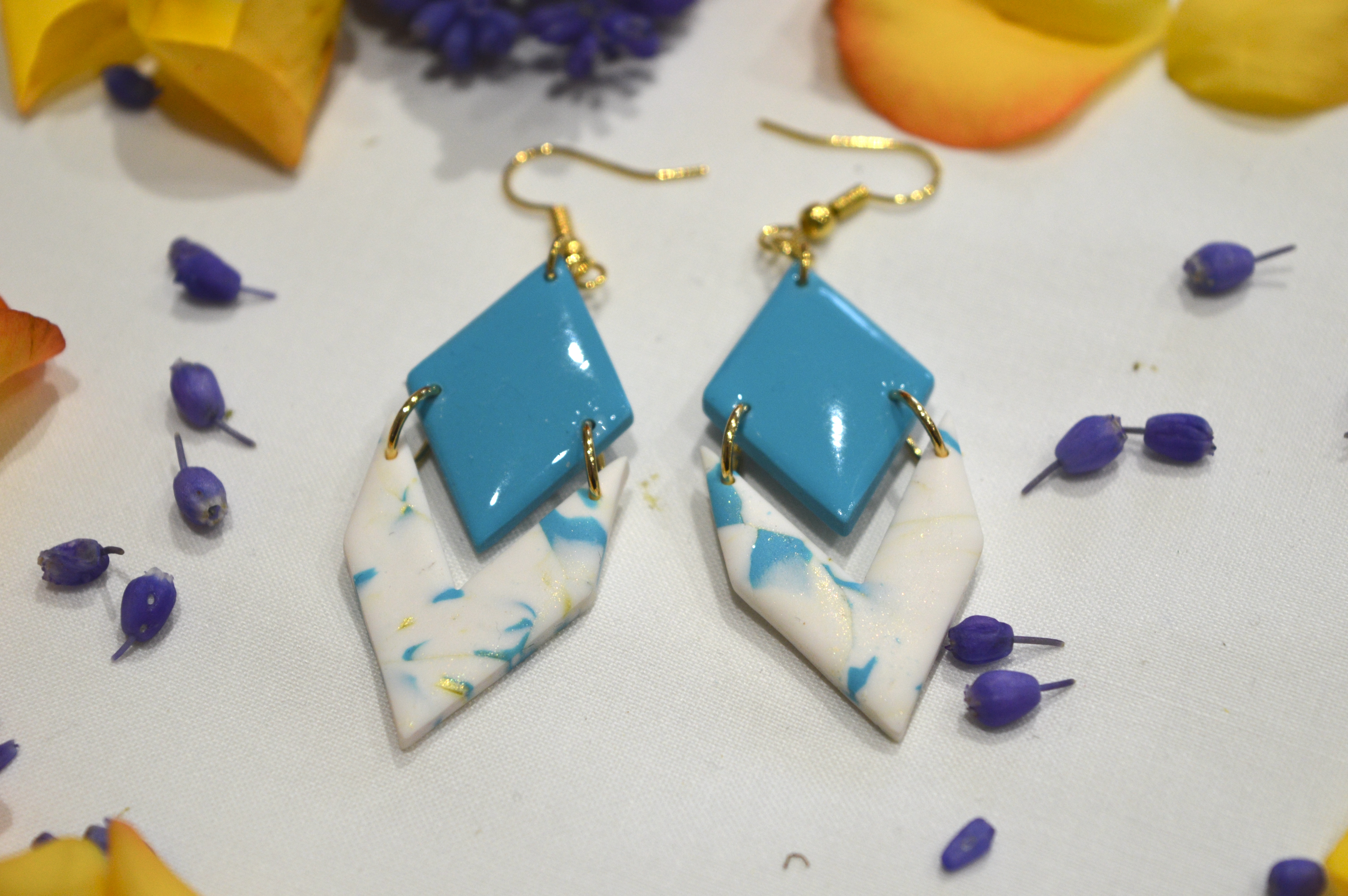 Boucles d'oreilles Lucette marbré bleu