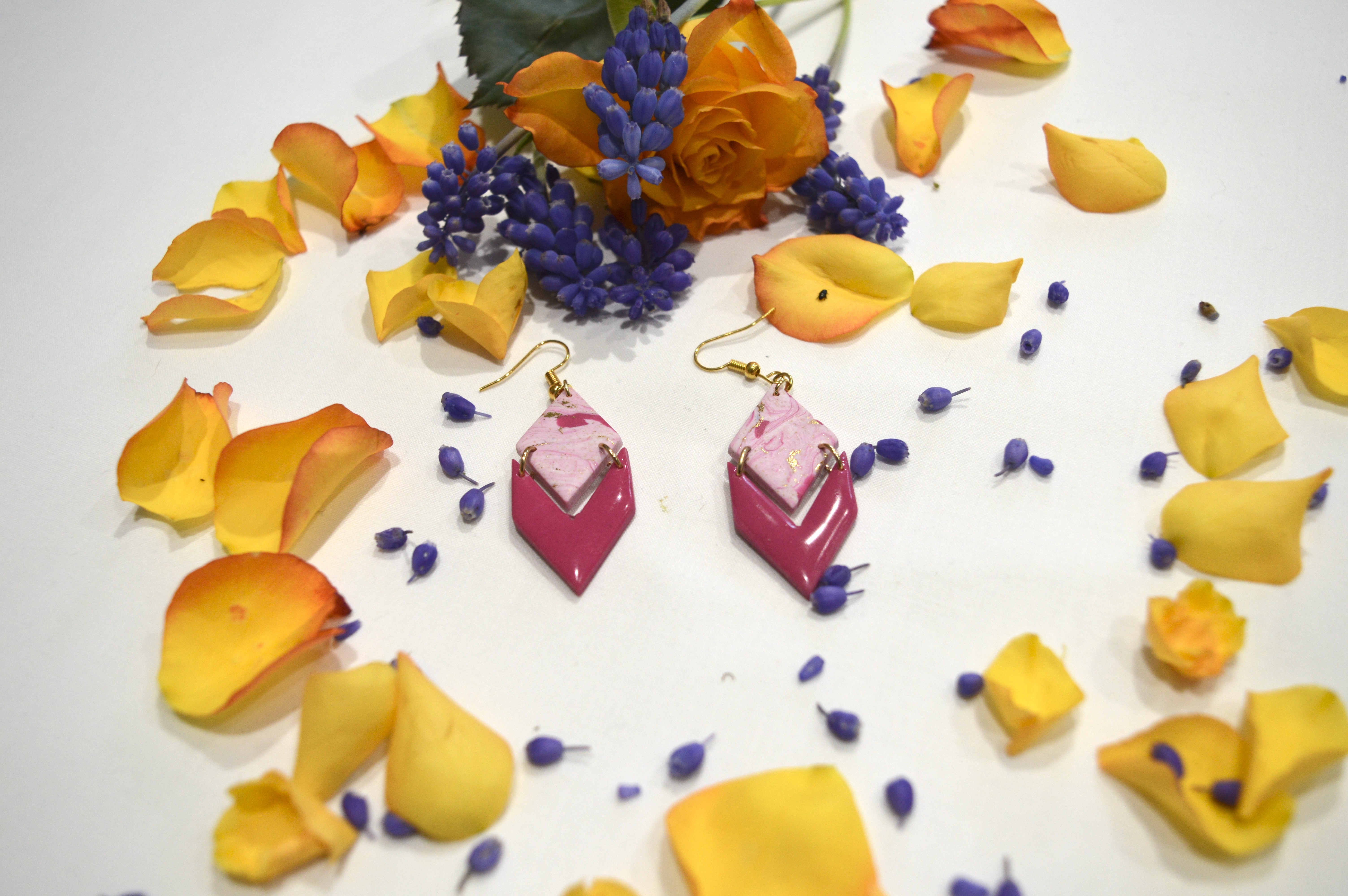 Boucles d'oreilles Lucette marbré fuschia