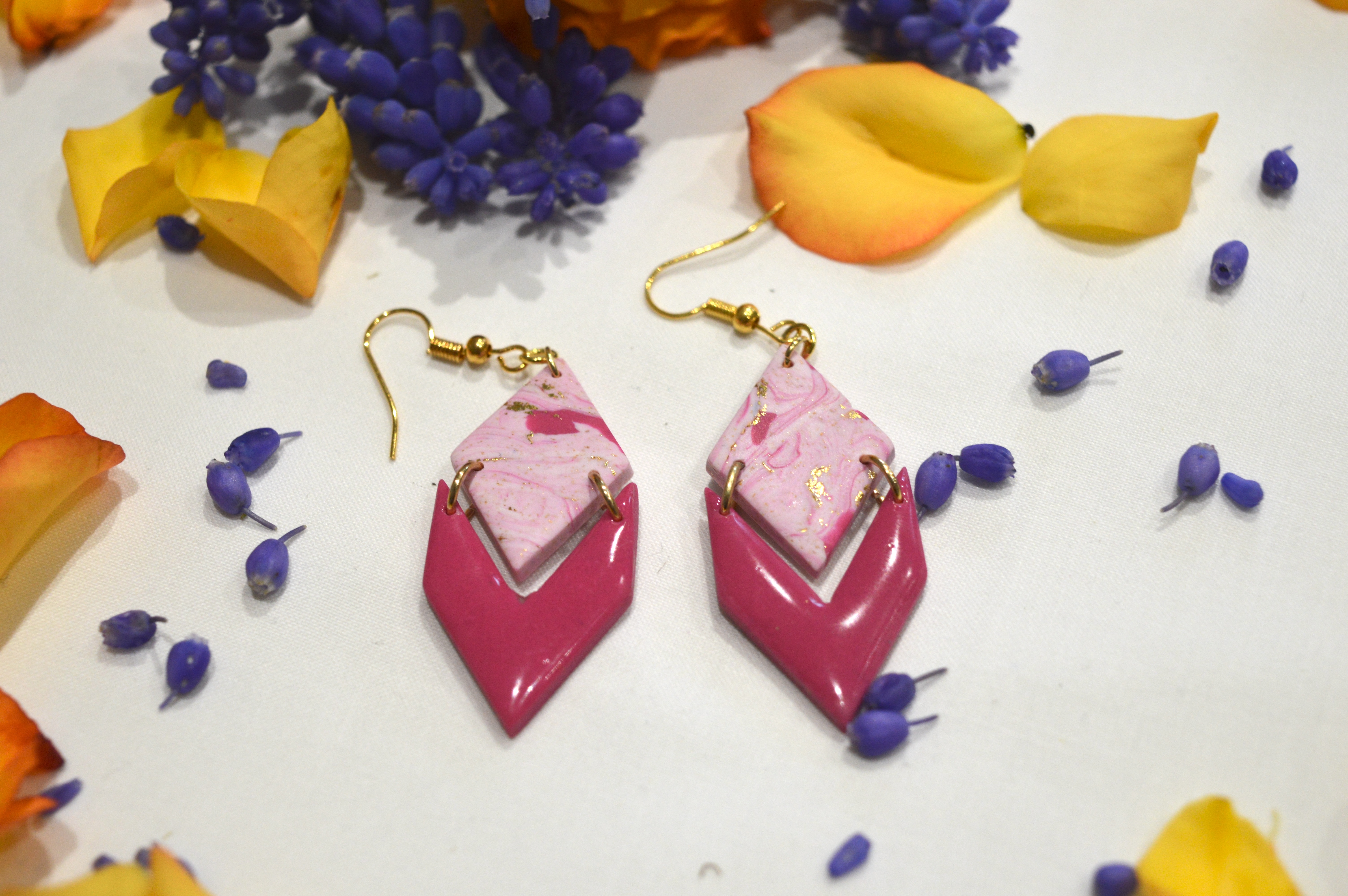 Boucles d'oreilles Lucette marbré fuschia