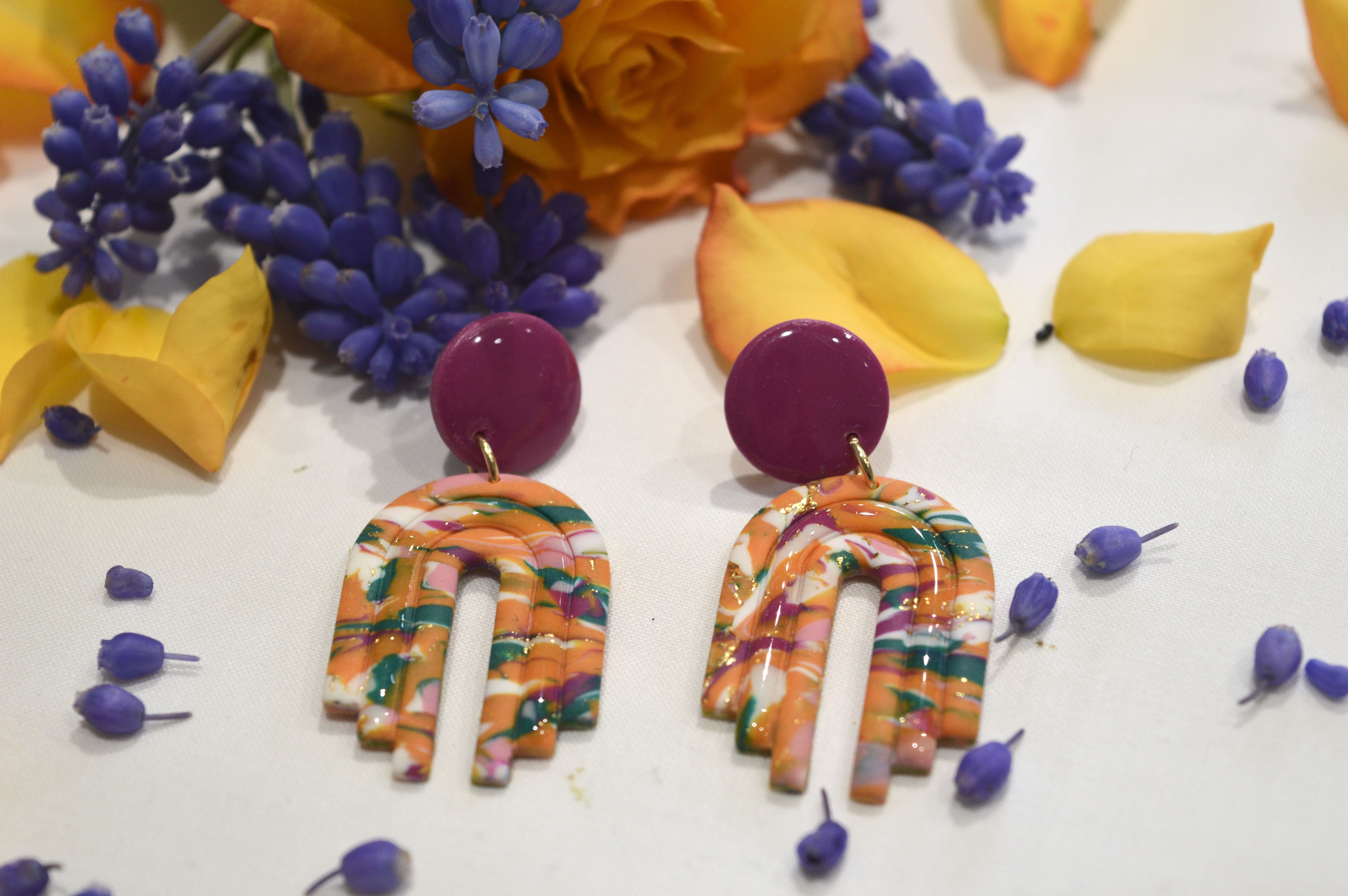 Boucles d'oreilles Ginette aux tons orangés