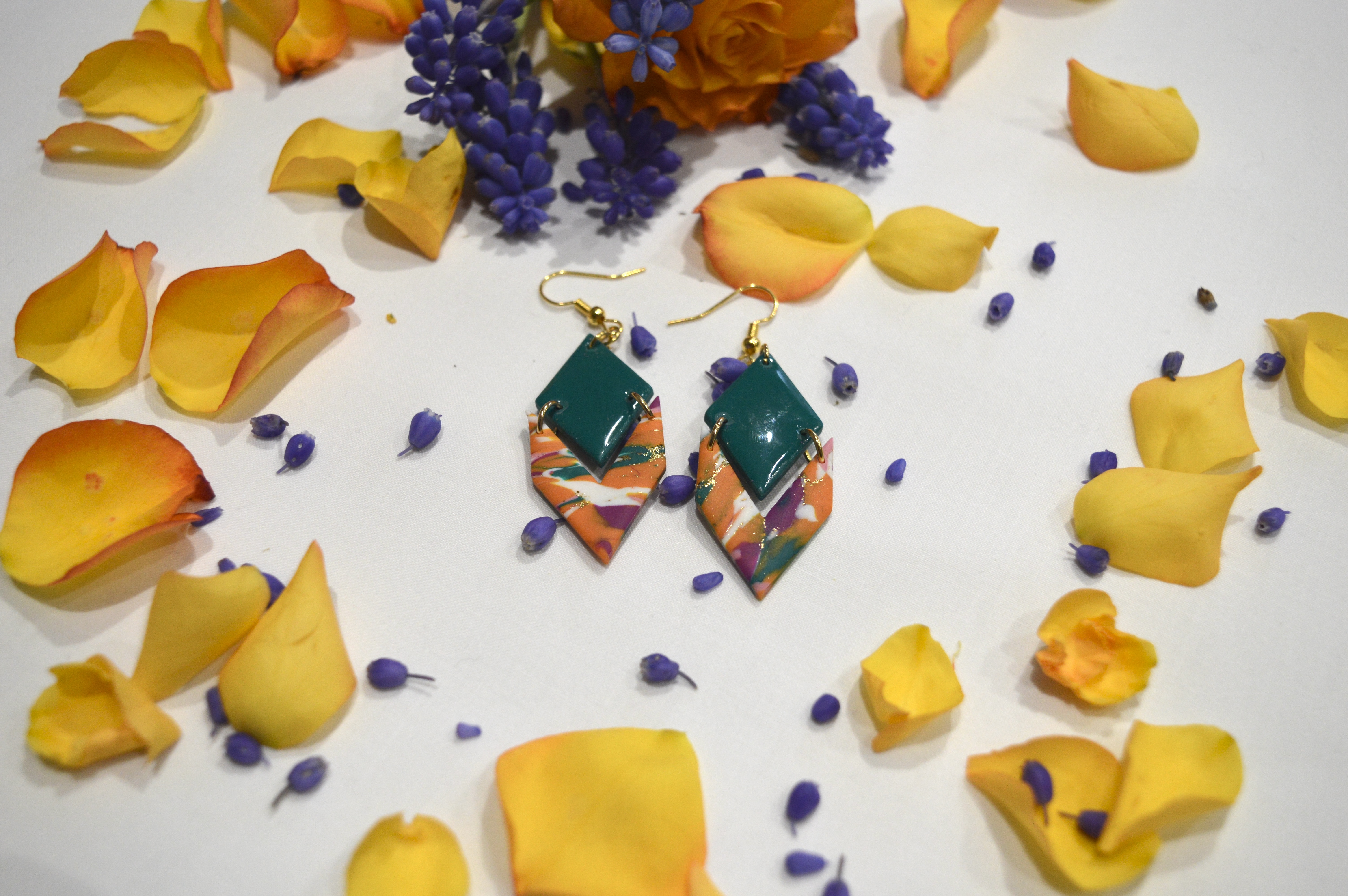 Boucles d'oreilles Lucette verte et orange