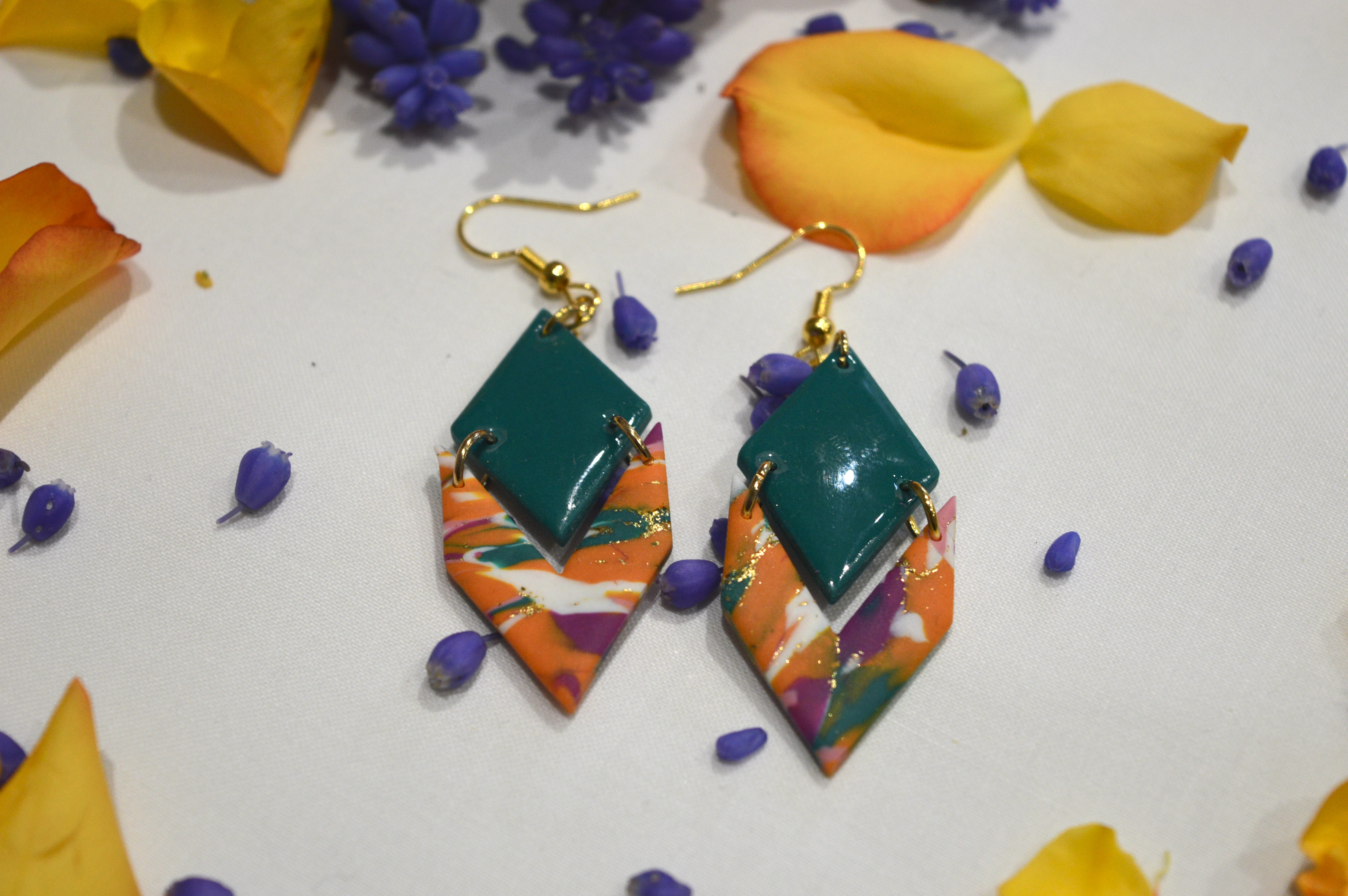 Boucles d'oreilles Lucette verte et orange