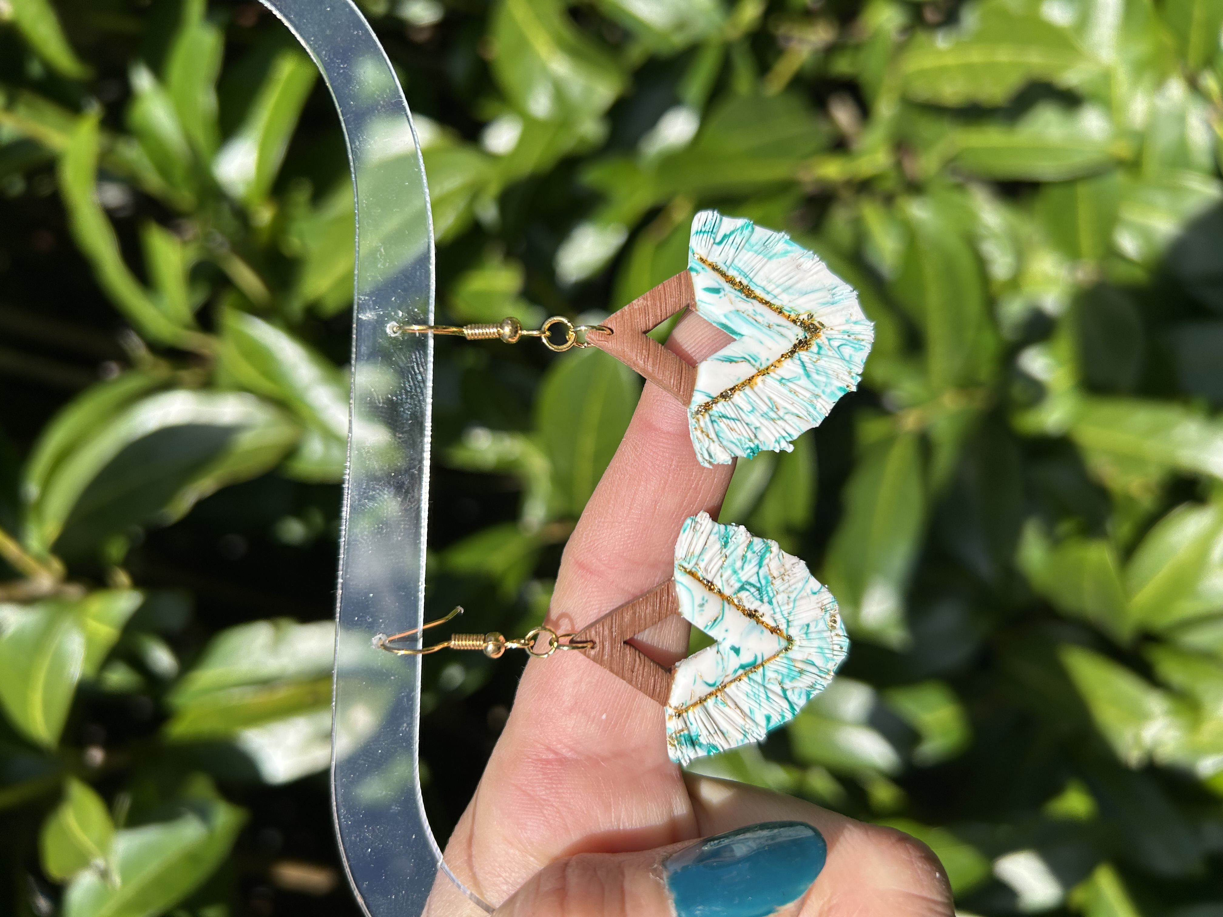 Boucles d'oreilles Macramé marbré vert