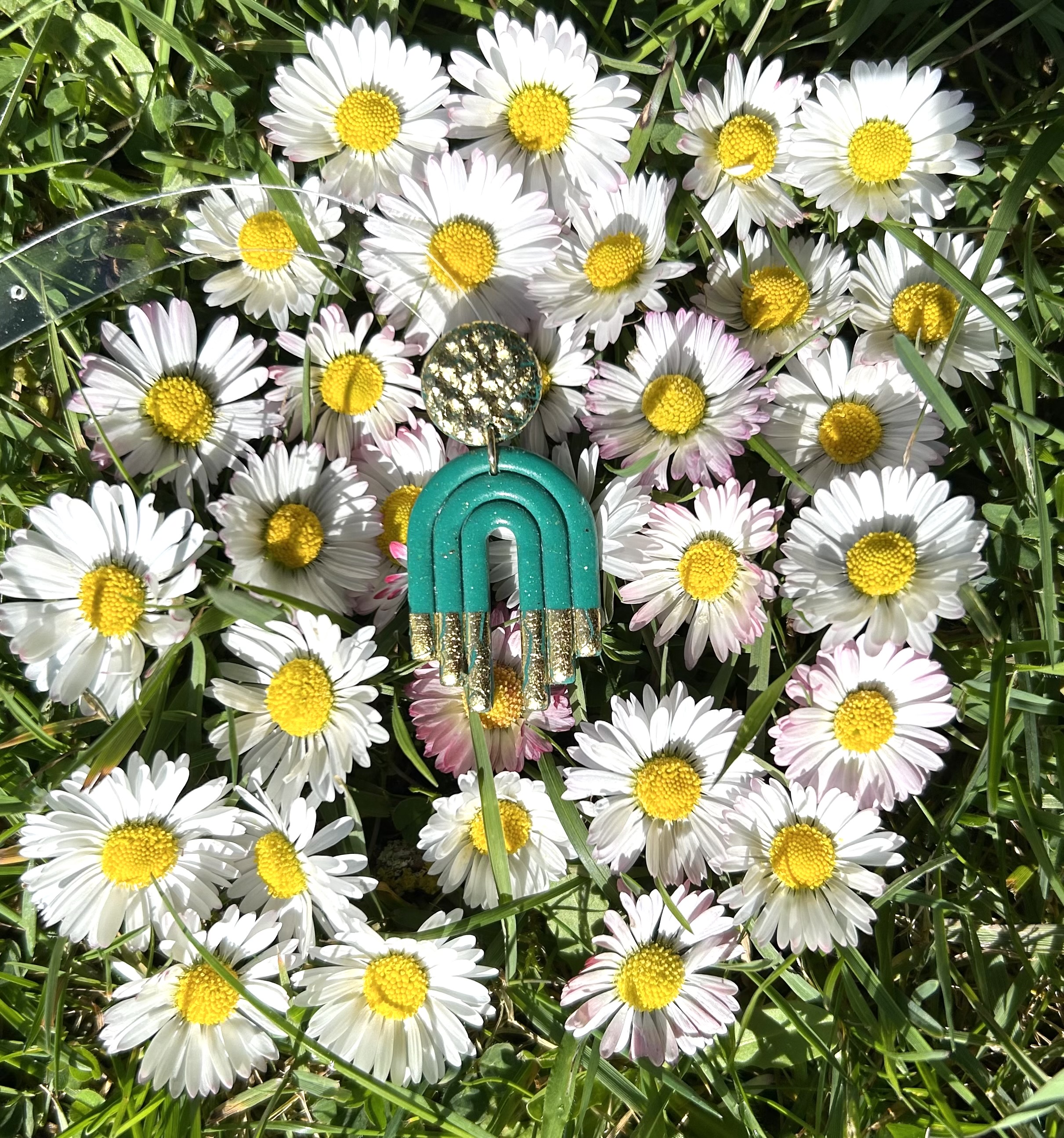Boucles d'oreilles Ginette verte et doré 