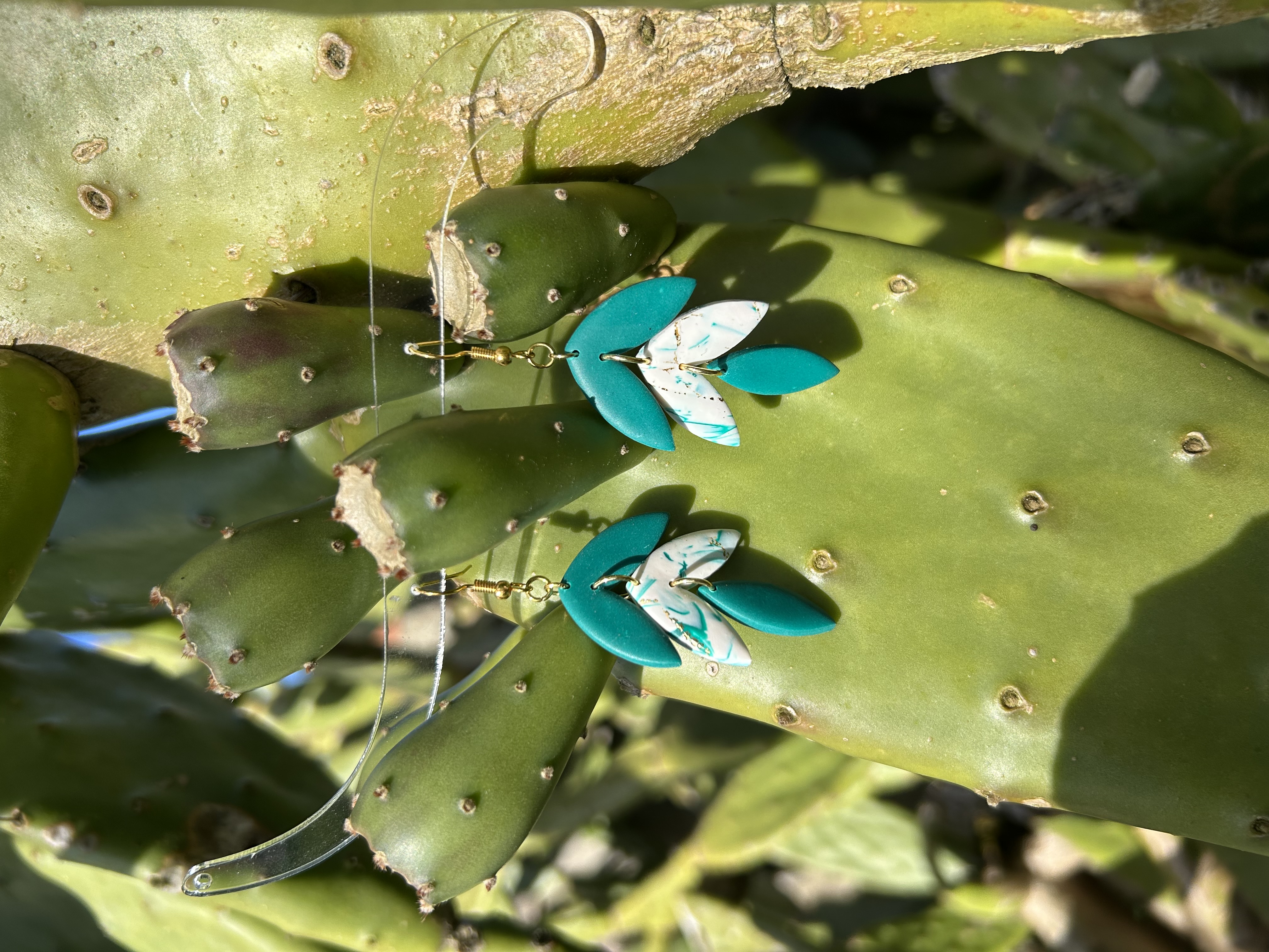 Boucles d’oreilles Paulette vert menthe et marbré blanc doré 
