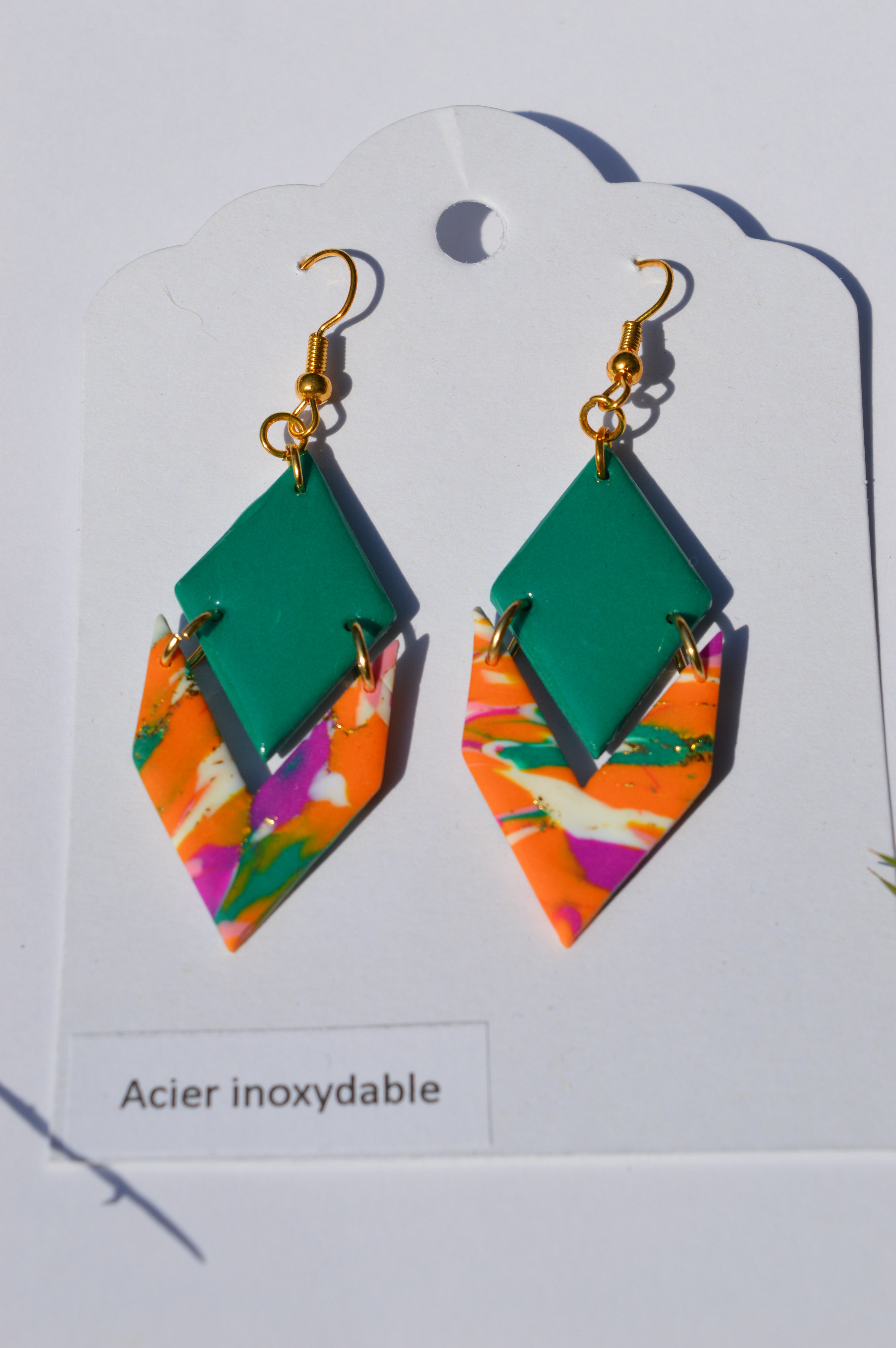 Boucles d'oreilles Lucette verte et orange