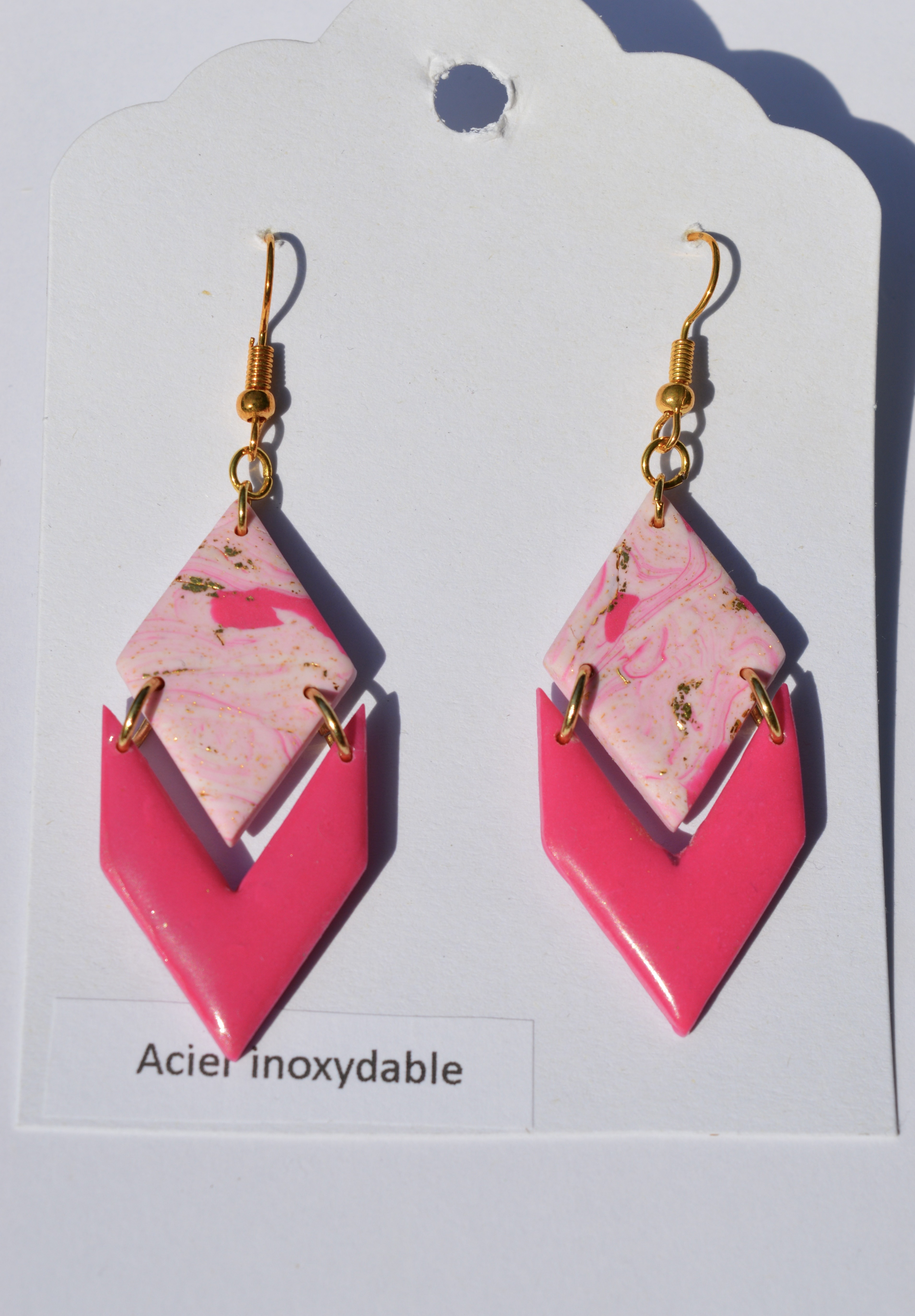 Boucles d'oreilles Lucette marbré fuschia