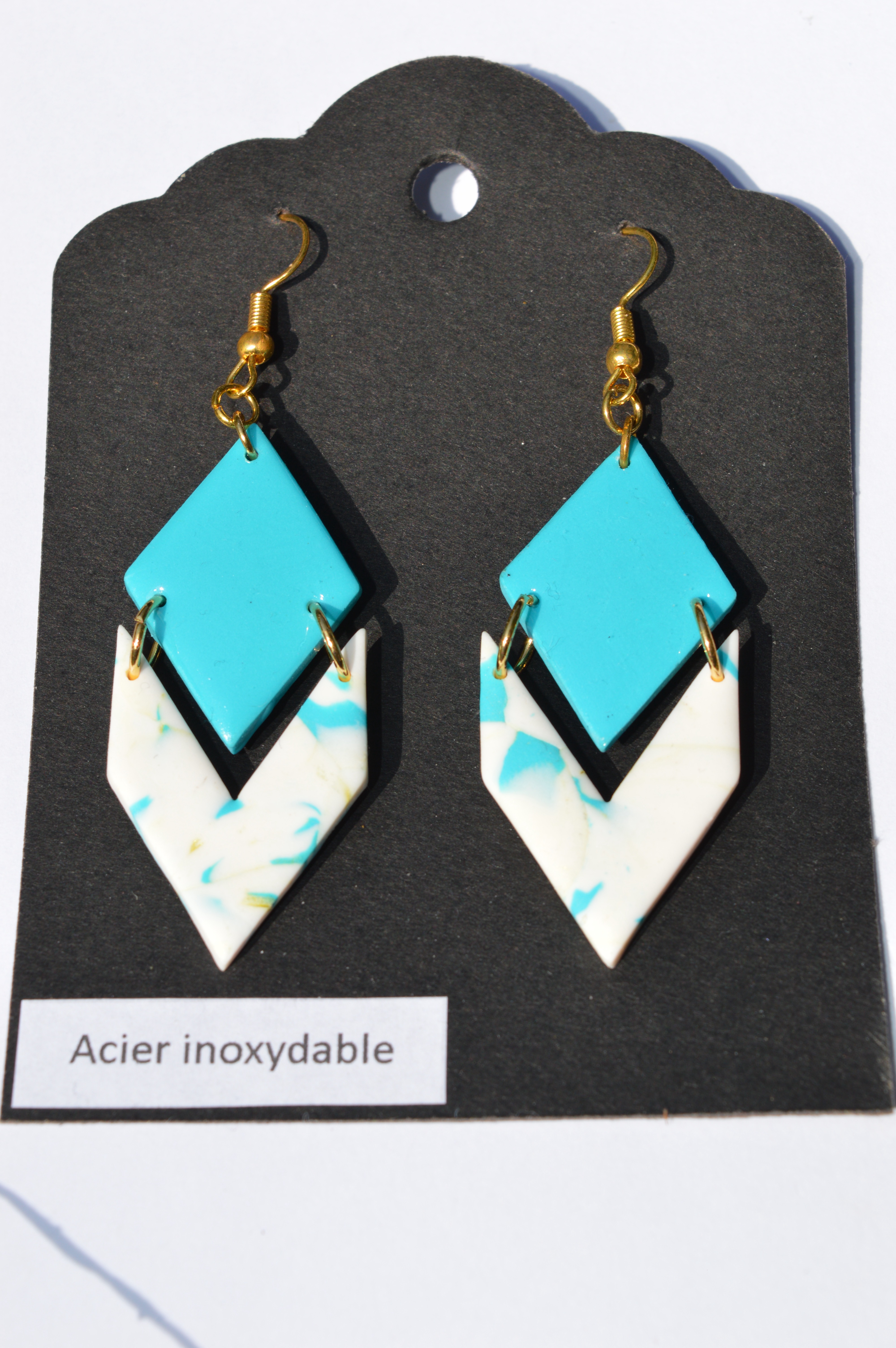 Boucles d'oreilles Lucette marbré bleu