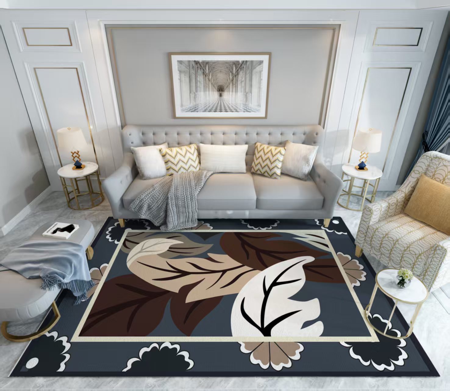 Modern Leaf Pattern Area Rug