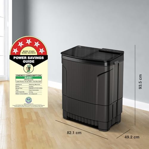 Godrej EDGE ULTIMA 8 Kg 5 star Semi-Automatic Top Loading Washing Machine (WSEDGE ULTS 80 5.0 DB2M CSGR, Crystal Grey, Stainless Steel Wash and Spin Drum)