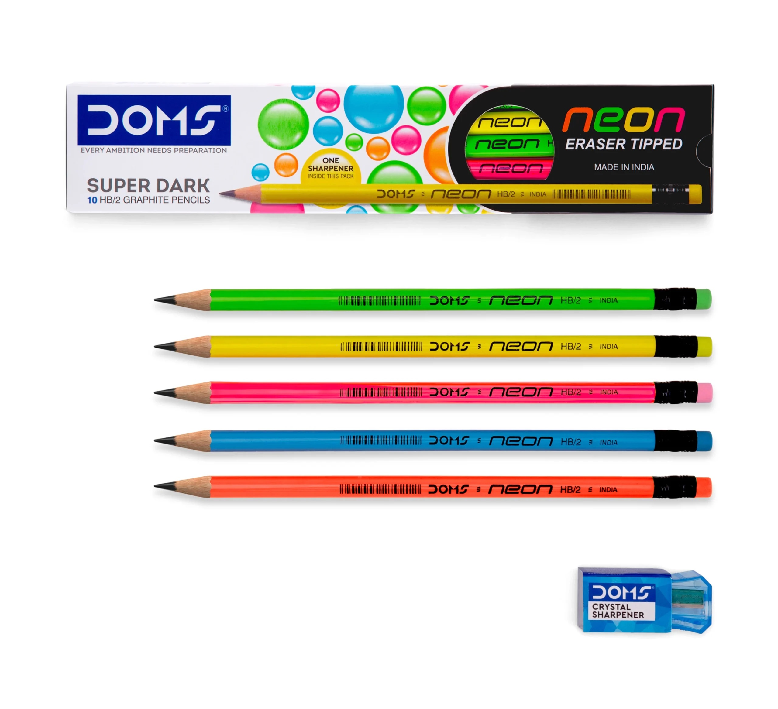 DOMS Neon Eraser Tipped Pencils Set