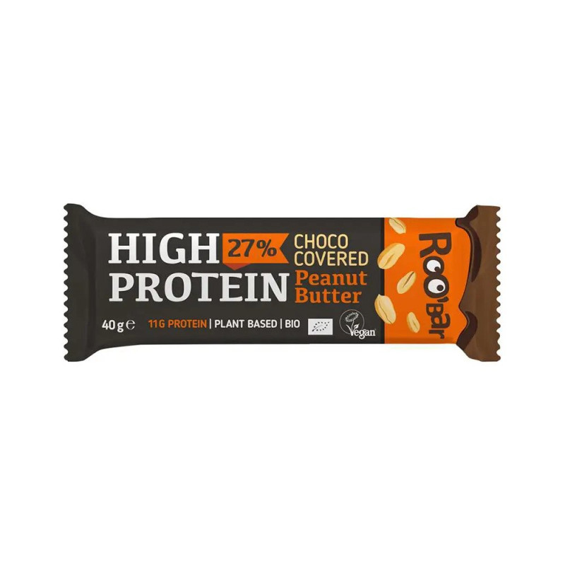 Barre hyperprotéinée cacahuètes enrobée chocolat Bio 40g - Roo'Bar
