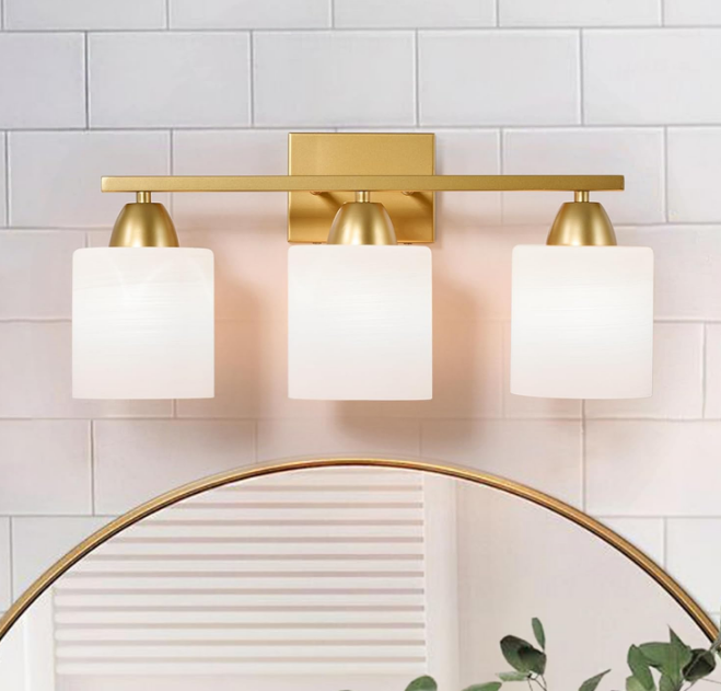 Bathroom Light Fixtures - 3 Light Modern Vanity Light Over Mirror, 19in Wall Sconces with Milky White Frosted Glass Shades, E26 Socket (Bulbs Not Included)