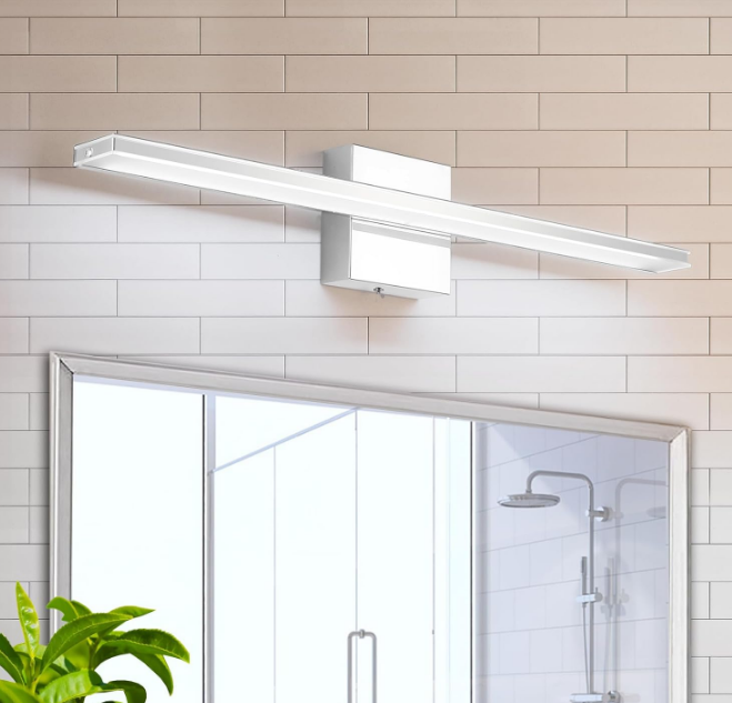 Chrome Bathroom Light Fixtures 24 Inch Bathroom Wall Light IP44 14W Vanity Light Bar Modern LED Lights for Bathroom Rectangle Bathroom Lamps Over Mirror Acrylic Bathroom Sink Lights