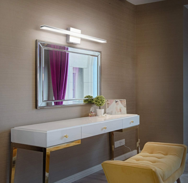 Chrome Bathroom Light Fixtures 24 Inch Bathroom Wall Light IP44 14W Vanity Light Bar Modern LED Lights for Bathroom Rectangle Bathroom Lamps Over Mirror Acrylic Bathroom Sink Lights