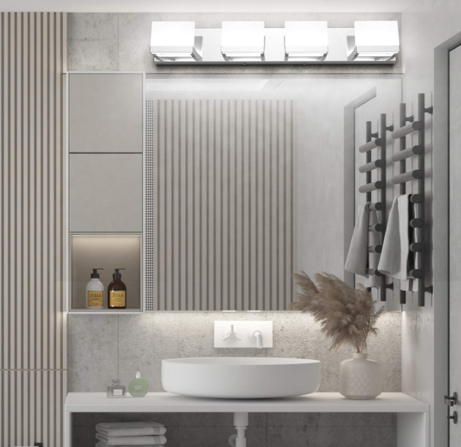 4 Lights LED Modern Vanity Light Chrome Bathroom Lighting Fixture Up and Down Bathroom Wall Light Over Mirror(White Light 6000K)
