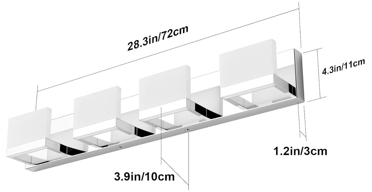4 Lights LED Modern Vanity Light Chrome Bathroom Lighting Fixture Up and Down Bathroom Wall Light Over Mirror(White Light 6000K)