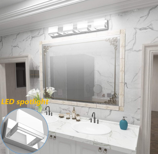 4 Lights LED Modern Vanity Light Chrome Bathroom Lighting Fixture Up and Down Bathroom Wall Light Over Mirror(White Light 6000K)