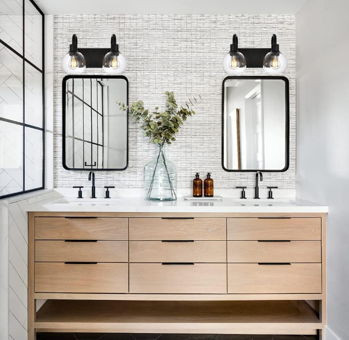 Bathroom Vanity Light with Globe Seeded Glass 2-Lights Industrial Black Wall Sconce Lighting for Foyer Hallway