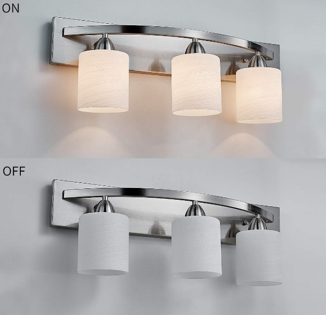 Bathroom Vanity Light, Sand Nickel Wall Mounted Vanity Lighting Fixture for Bathroom with Milky White Glass Shade, Modern Bathroom Lights Over Mirror