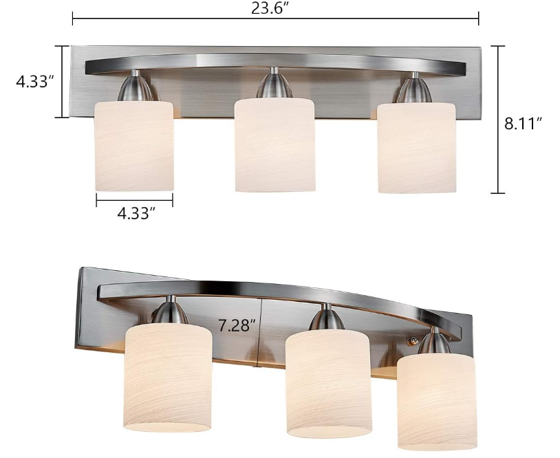 Bathroom Vanity Light, Sand Nickel Wall Mounted Vanity Lighting Fixture for Bathroom with Milky White Glass Shade, Modern Bathroom Lights Over Mirror