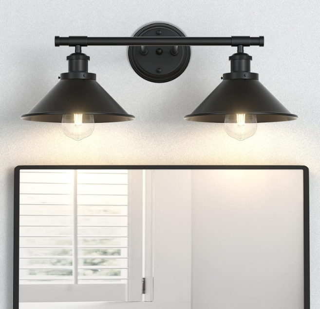 Black 2-Light Vanity Wall Sconce Lighting, Farmhouse Bathroom Wall Light Fixtures Over Mirror, Industrial Rustic Indoor Bathroom Vanity Lights for Cabinet Dressing Table Living Room