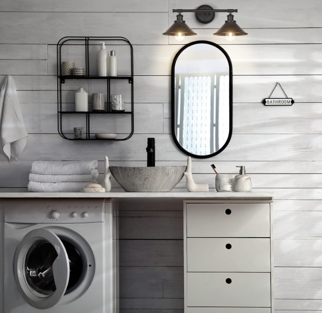 Black 2-Light Vanity Wall Sconce Lighting, Farmhouse Bathroom Wall Light Fixtures Over Mirror, Industrial Rustic Indoor Bathroom Vanity Lights for Cabinet Dressing Table Living Room