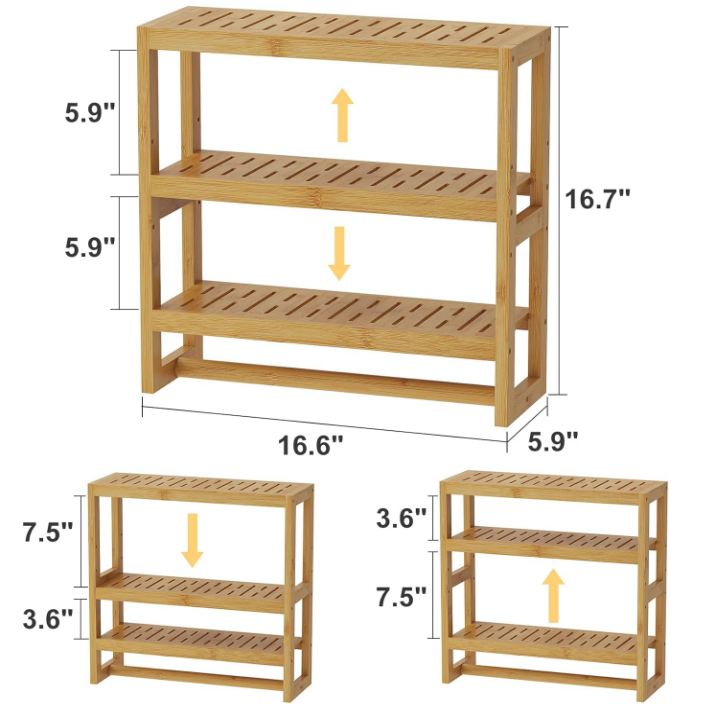 Bathroom Organizer Shelves 3 Tiers Floating Shelf with Hanging Bar Over The Toilet Storage Bathroom Wall Shelf-Adjustable Wall Bathroom Organizer (Natural)