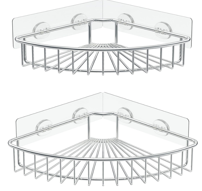 2-Pack Corner Shower Caddy, SUS304 Stainless Steel, Wall Mounted Bathroom Shelf with Adhesive, Storage Organizer for Toilet, Dorm and Kitchen (Silver)