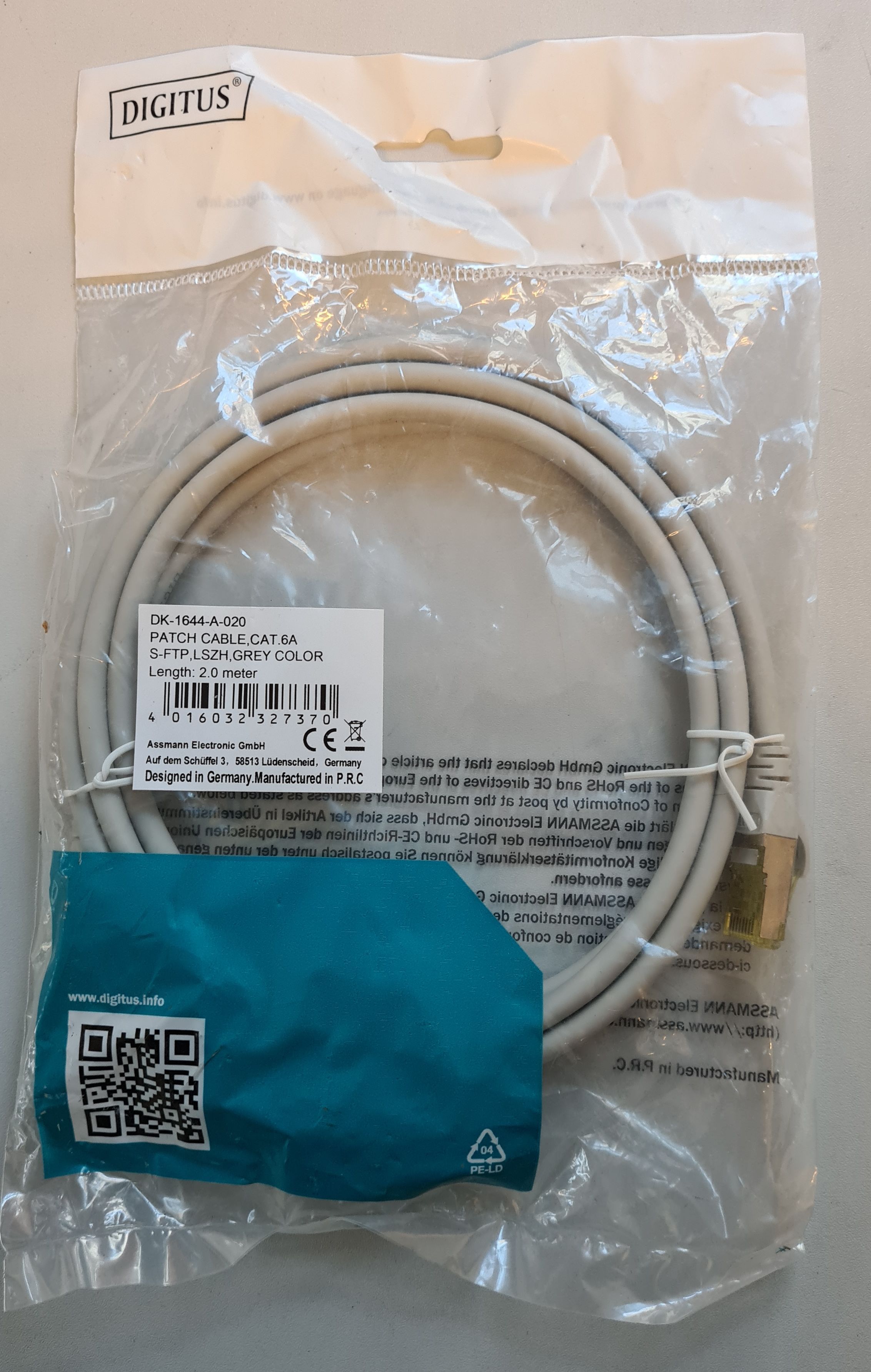 Netzwerkkabel CAT 6A Patchkabel S-FTP LSZH grau 2 m