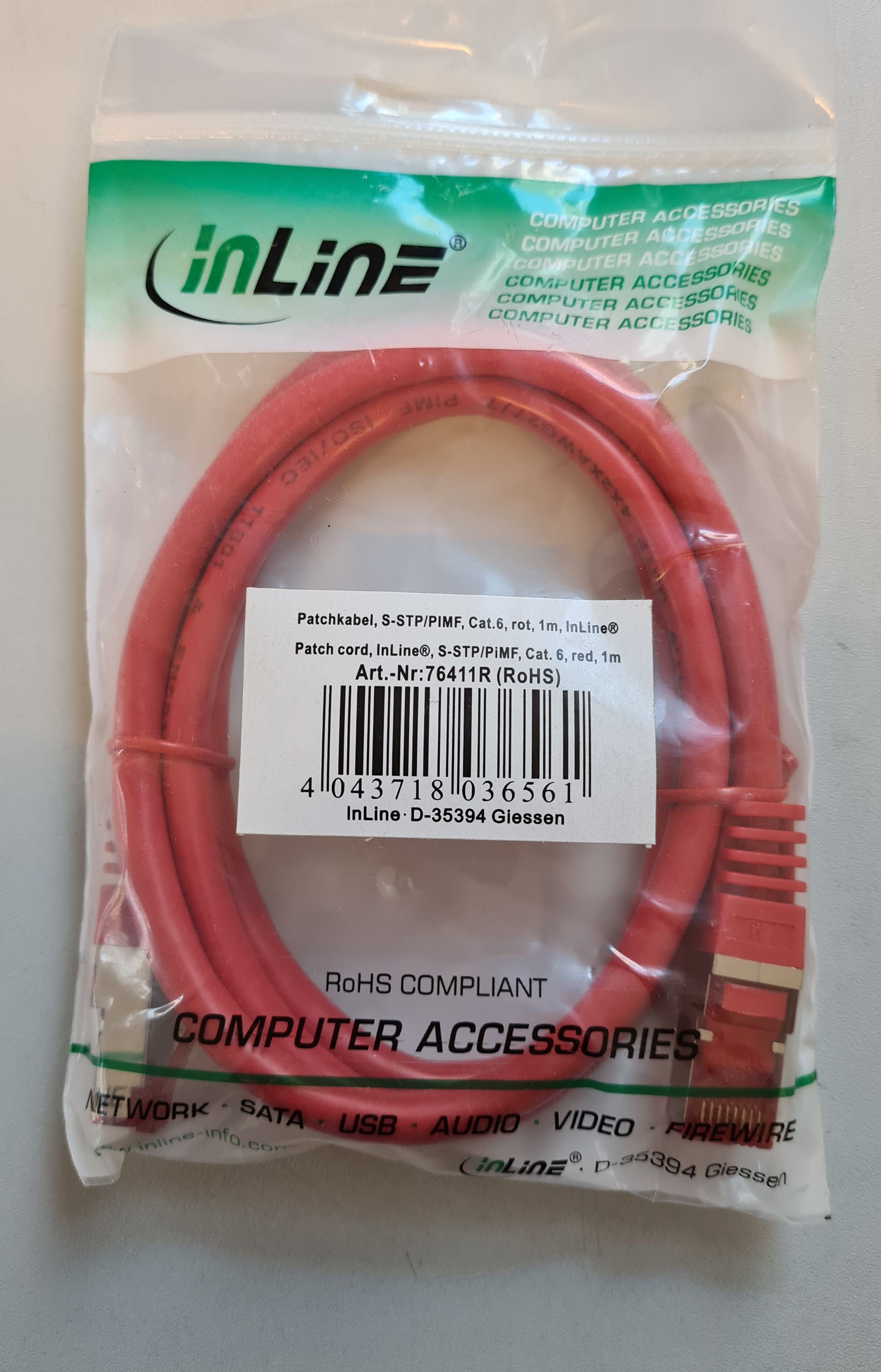 Netzwerkkabel  CAT 6 Patchkabel S/FTP (PIMF)  10Gigabit/s Vollkupfer Netzwerkkabel PoE fähig 1m