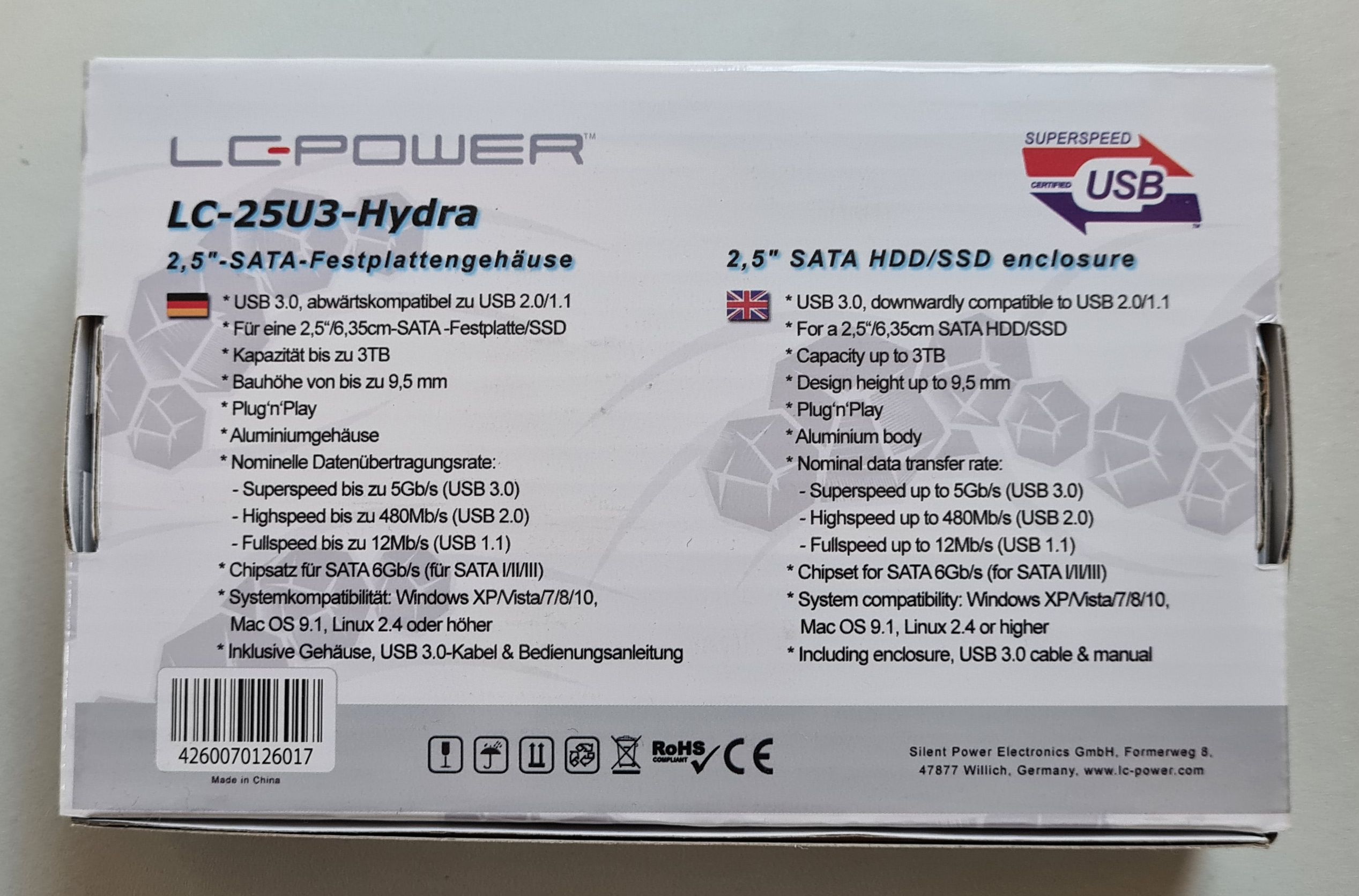 Gehäuse LC-Power 6.3cm (2,5") SATA>USB3.0 LC-25U3-Hydra