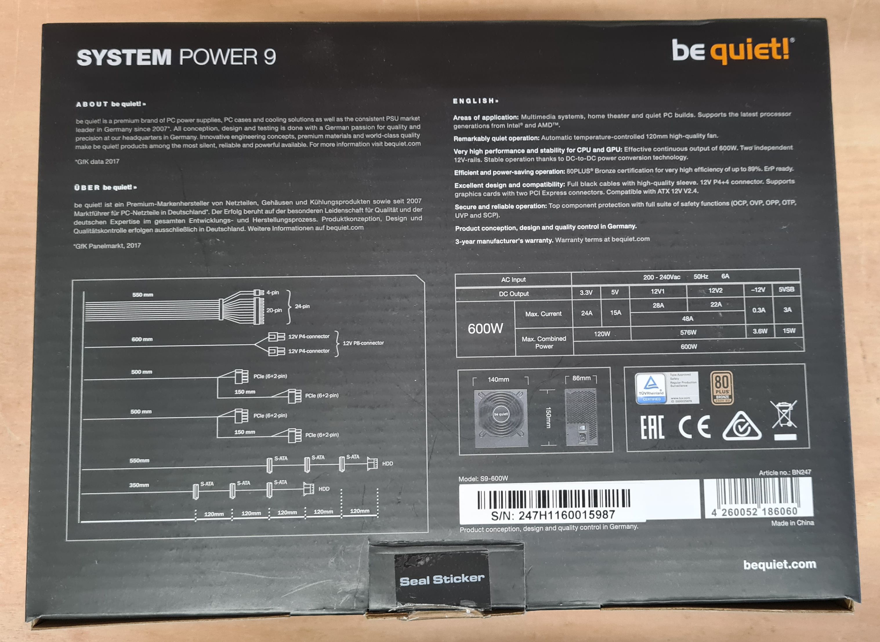 Netzteil 600W be quiet! System Power 9 CM Kabelmanagement