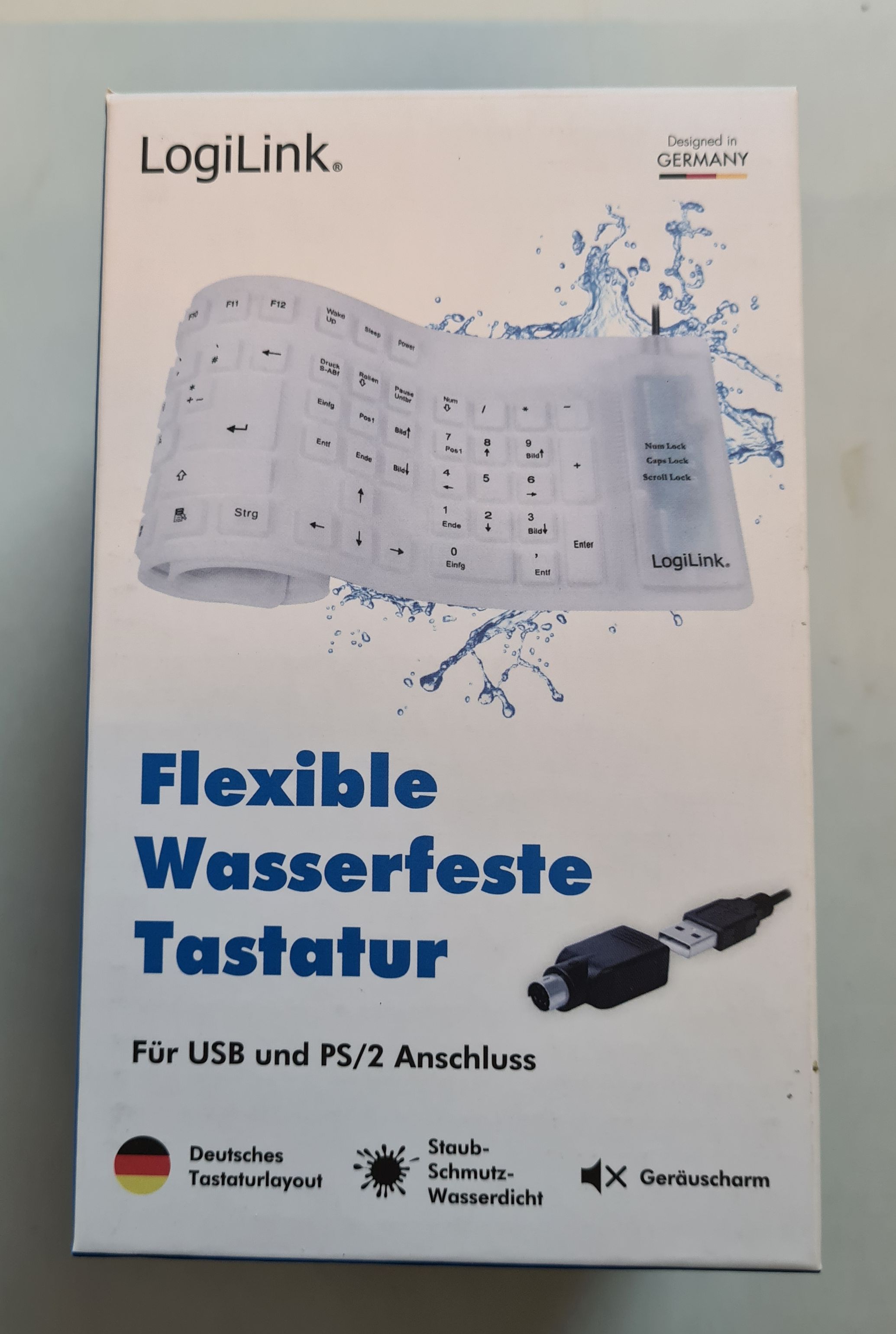 Tastatur Logilink USB / PS/2 Flexibel Wasserfest weiß
