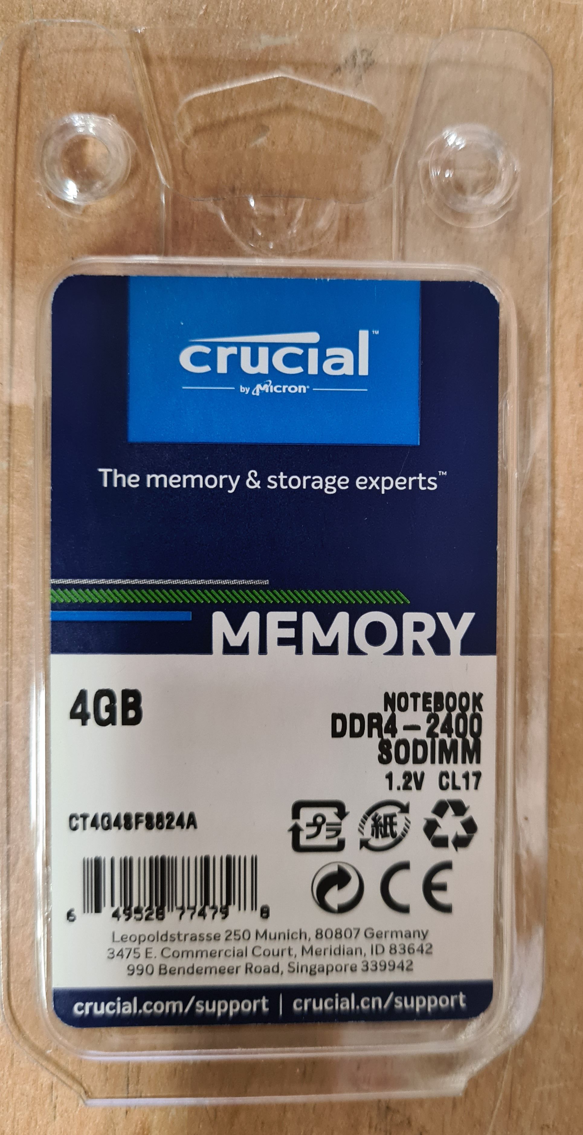 Arbeitsspeicher RAM SO DDR4 4GB PC 2400 CL17 Crucial Value 1,2V