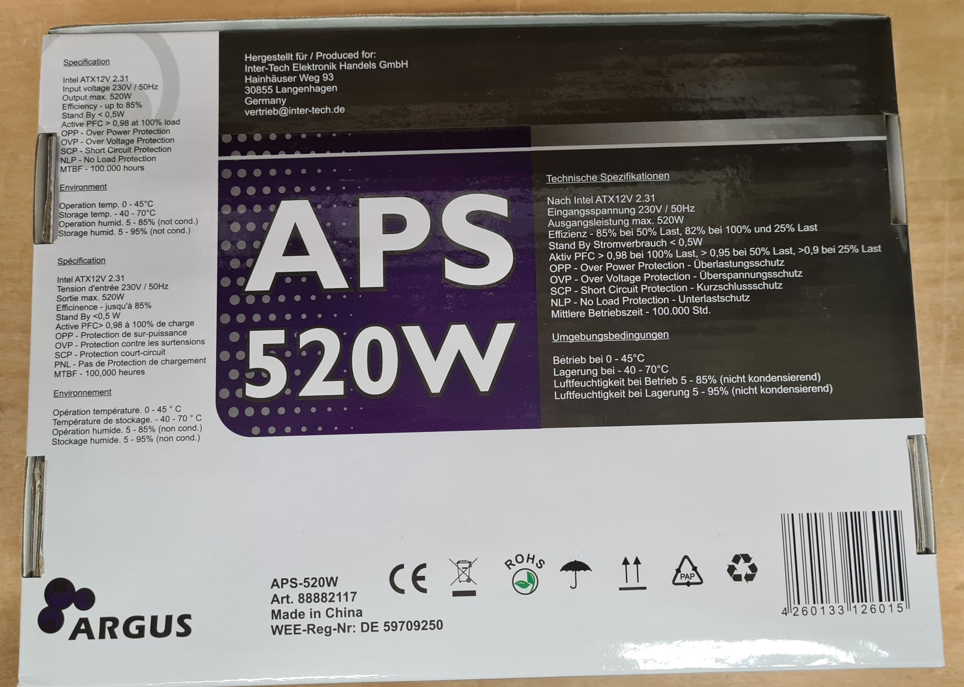Netzteil 520W Inter-Tech Argus APS-520W