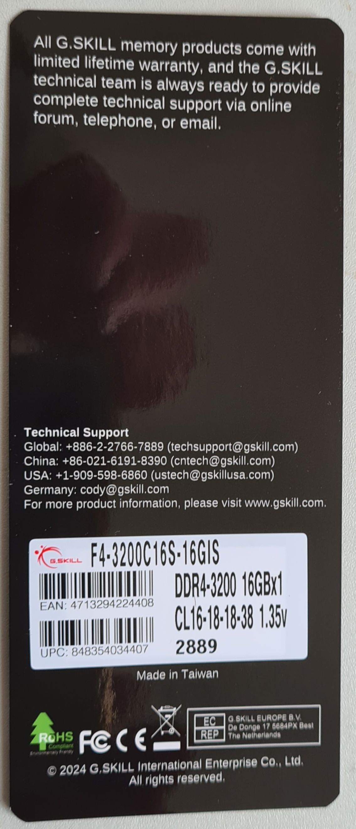 RAM 3200 16GB G.Skill Aegis F4-3200C16S-16GIS