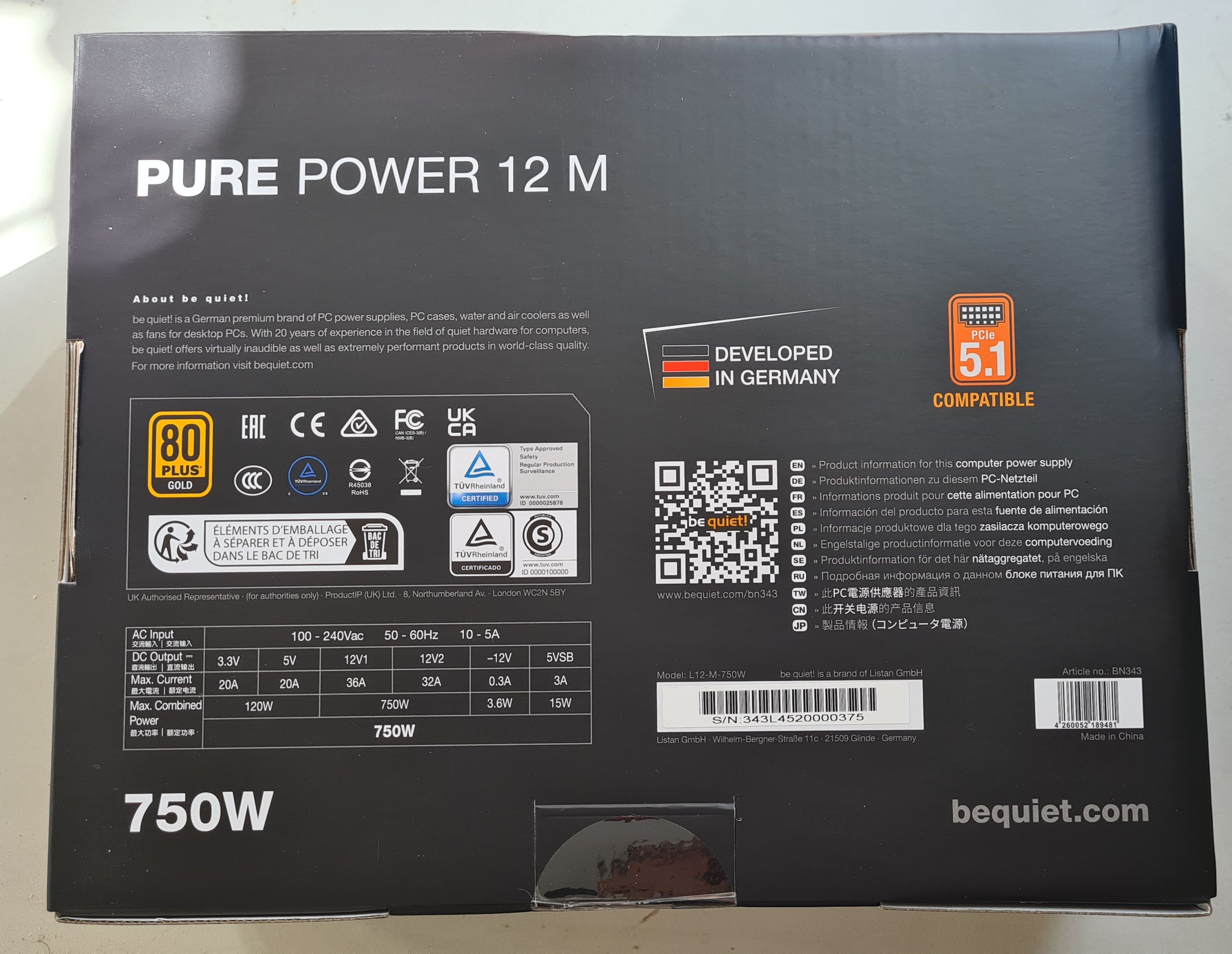 Netzteil 750W be quiet! PURE POWER 12 M