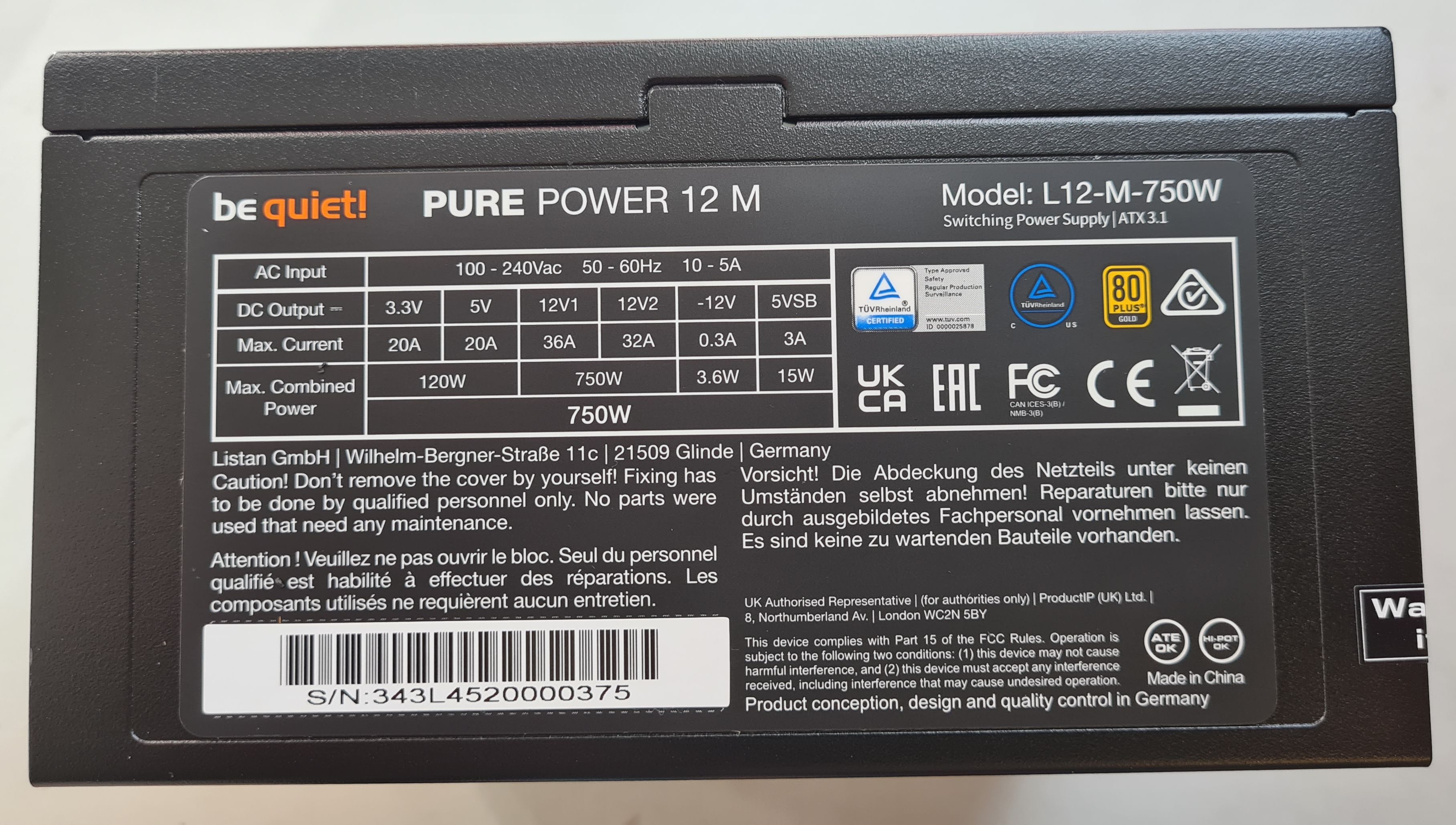 Netzteil 750W be quiet! PURE POWER 12 M