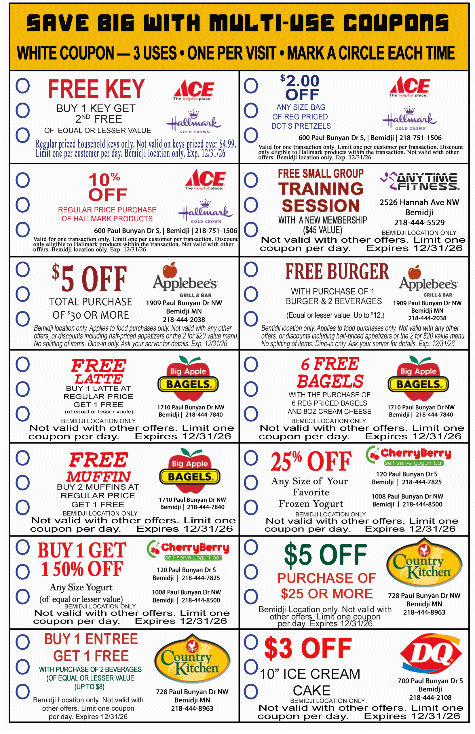 Bemidji Bagley Coupon Book 2025-2026