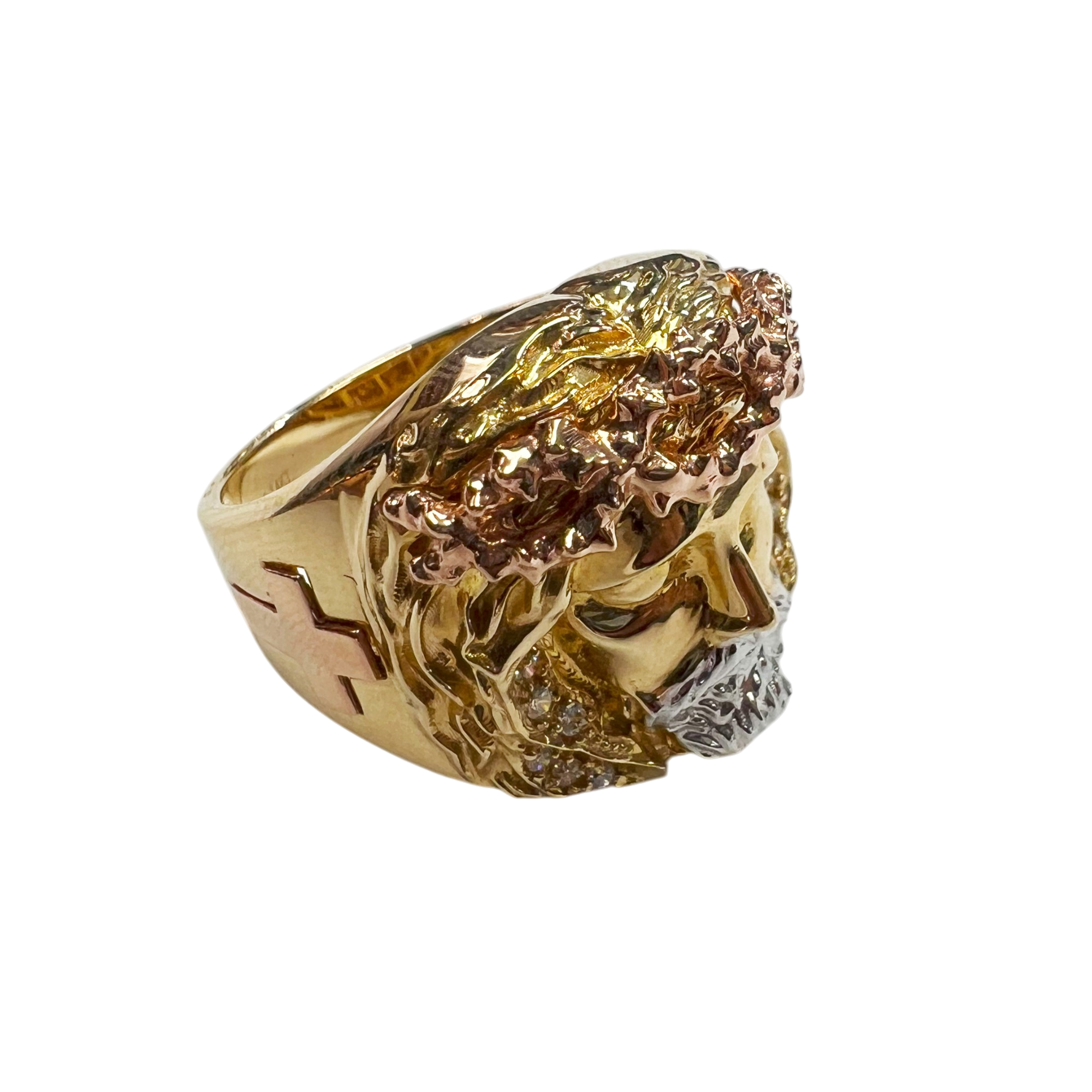Jesus Ring in Gold with Rose Gold Crown