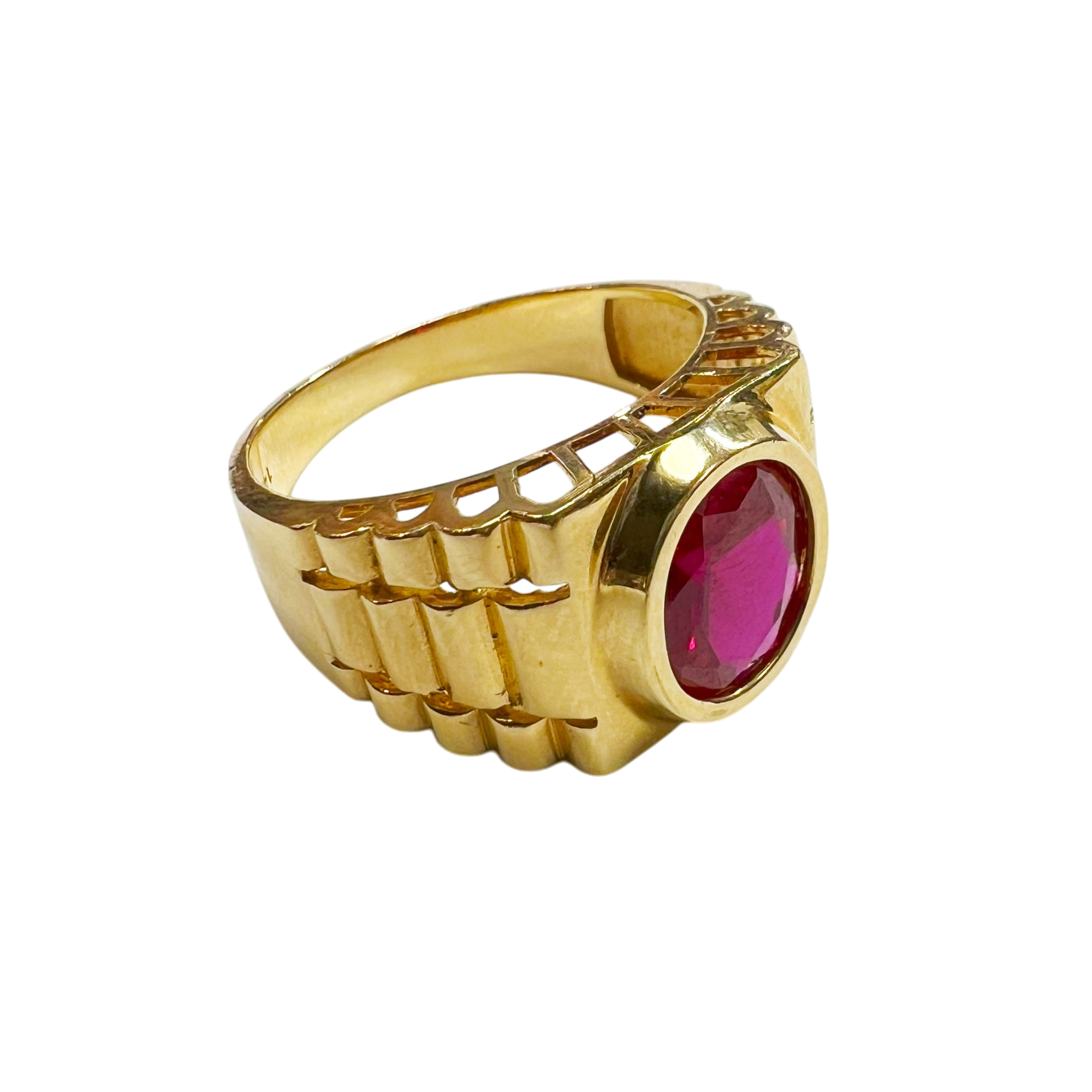 Gold Ring with Red Zirconia Center