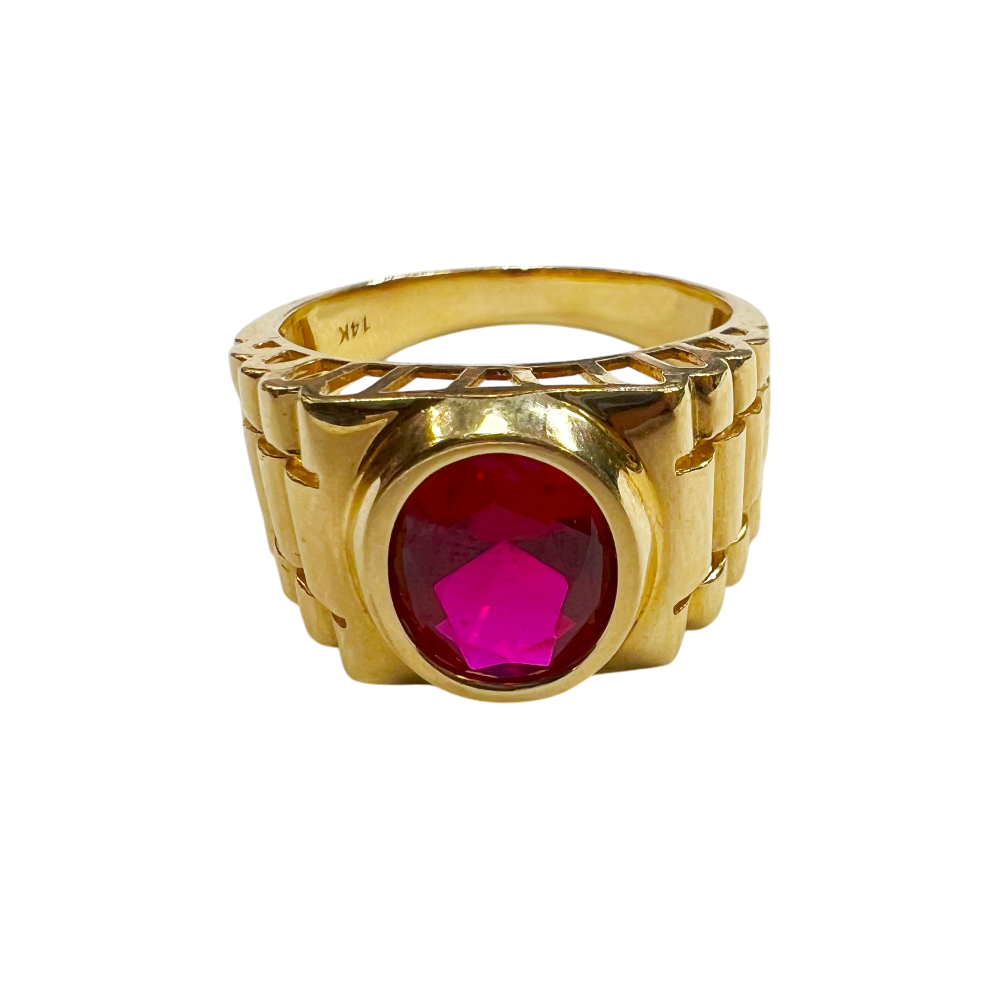 Gold Ring with Red Zirconia Center