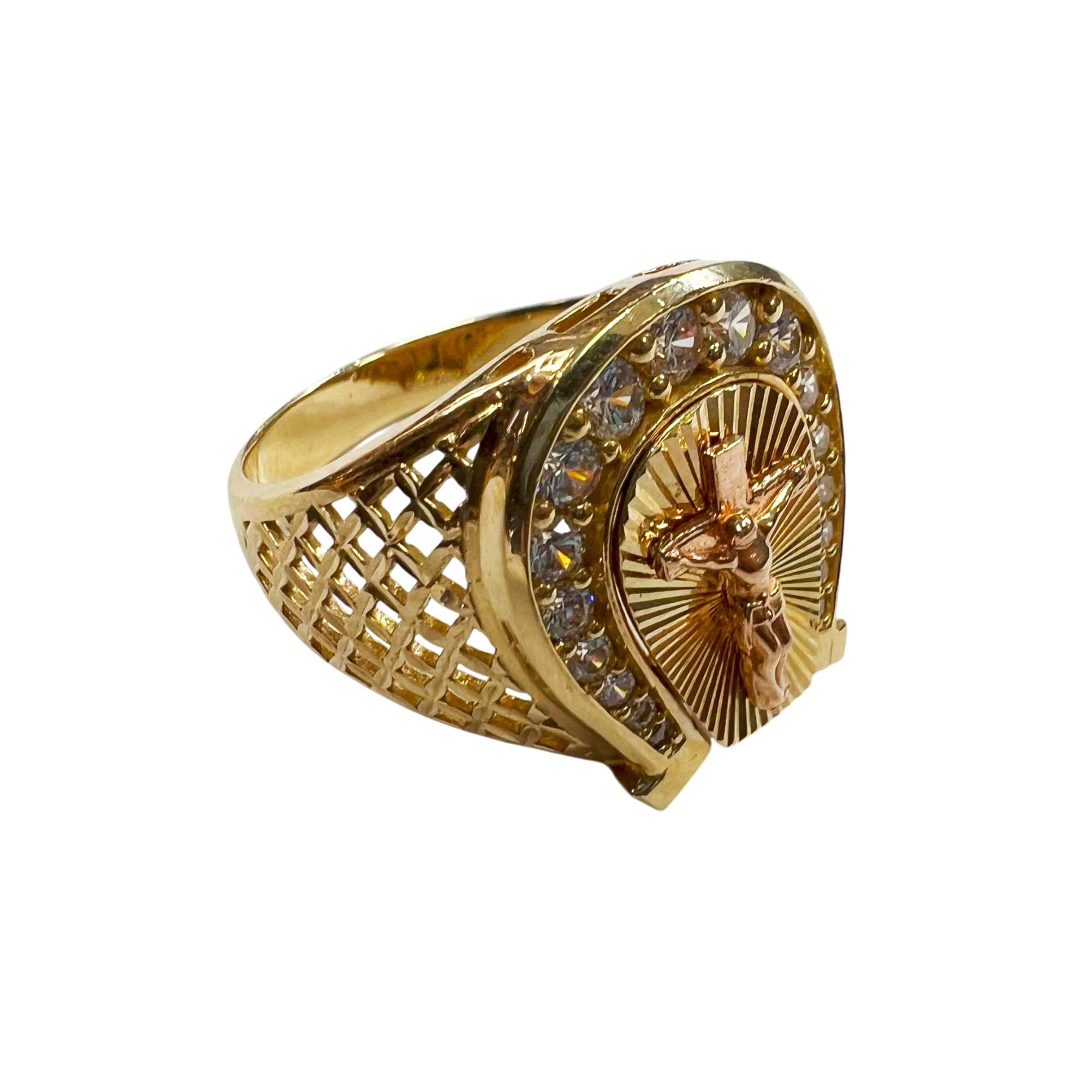 Gold Ring with Zirconia Filled Holy Horseshoe
