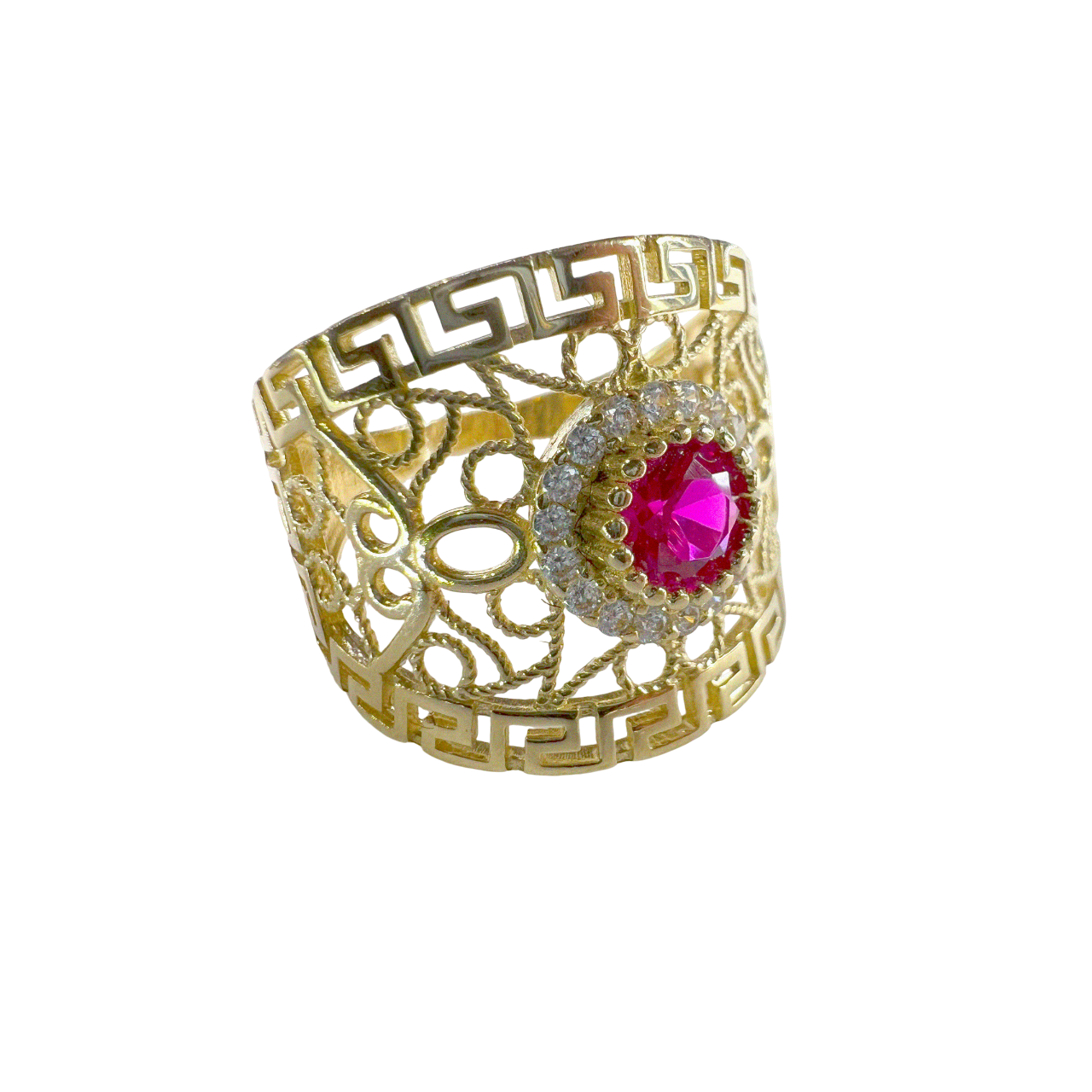 Gold Stylized Ring with Pink Center Peace