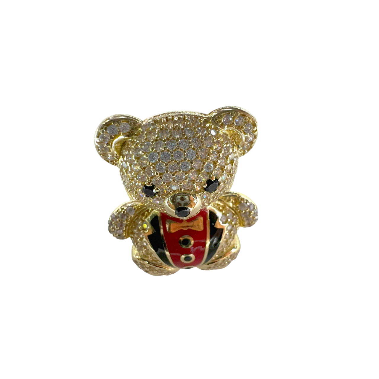 Gold Ring With Zirconia Filled Tux Bear, Center Peace