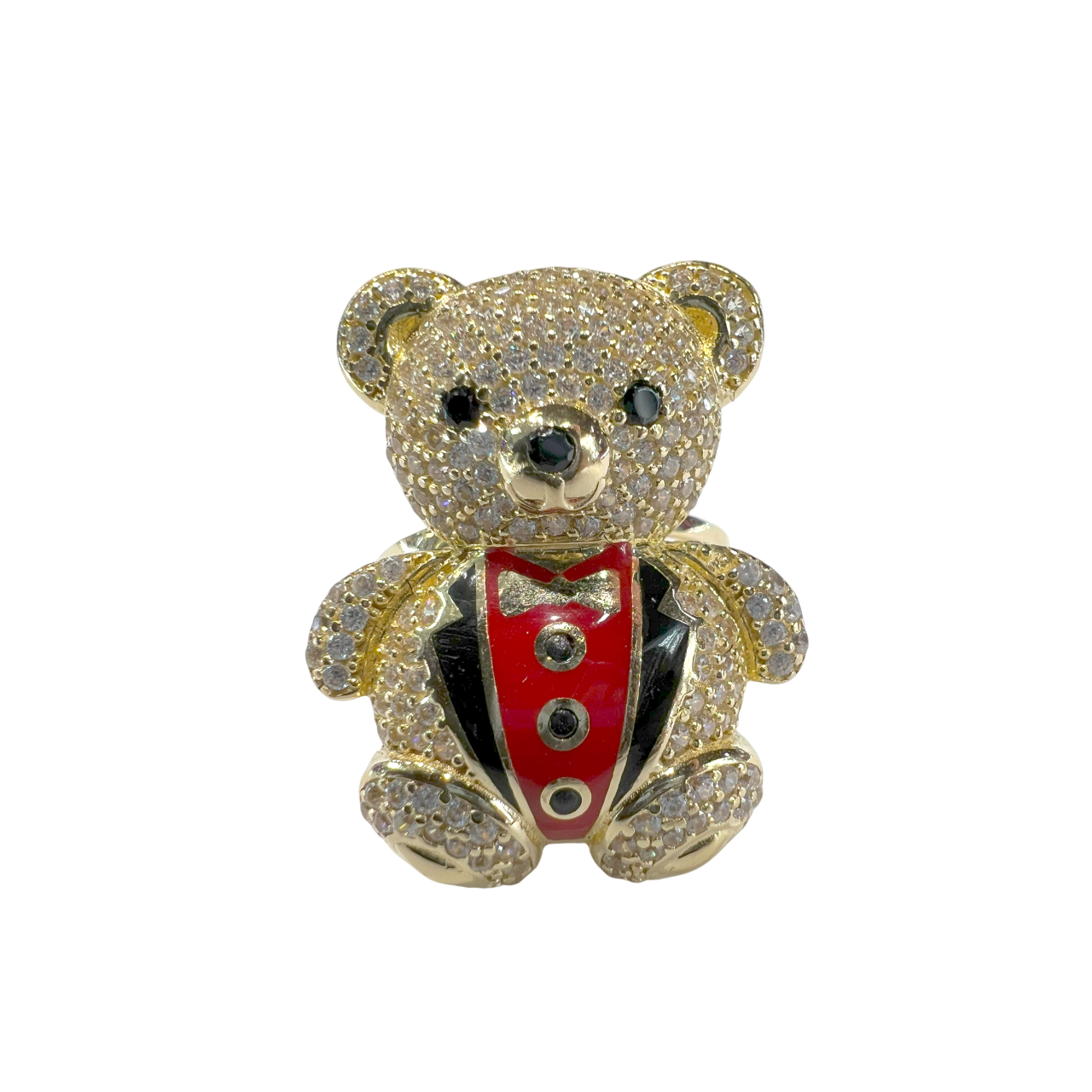 Gold Ring With Zirconia Filled Tux Bear, Center Peace