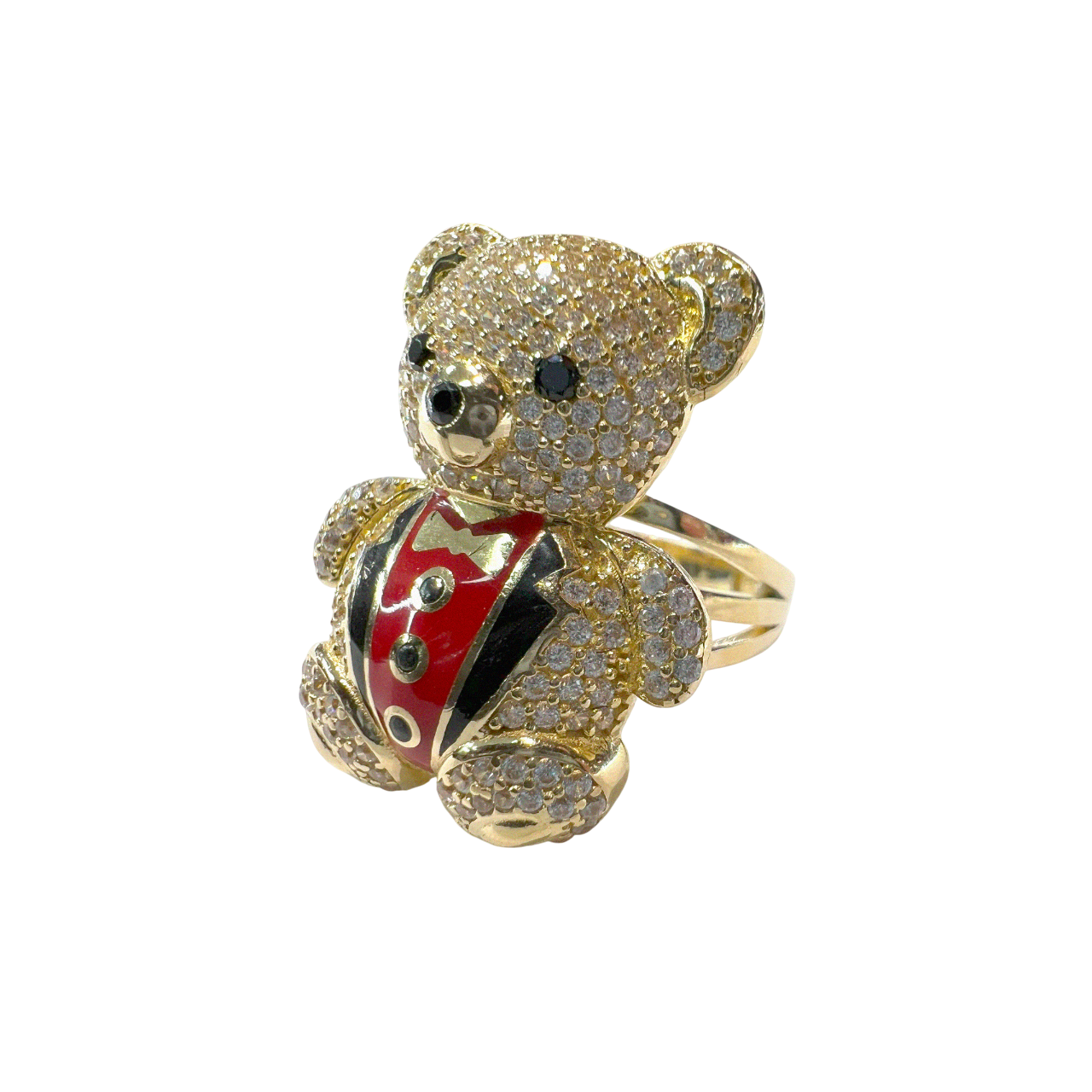 Gold Ring With Zirconia Filled Tux Bear, Center Peace